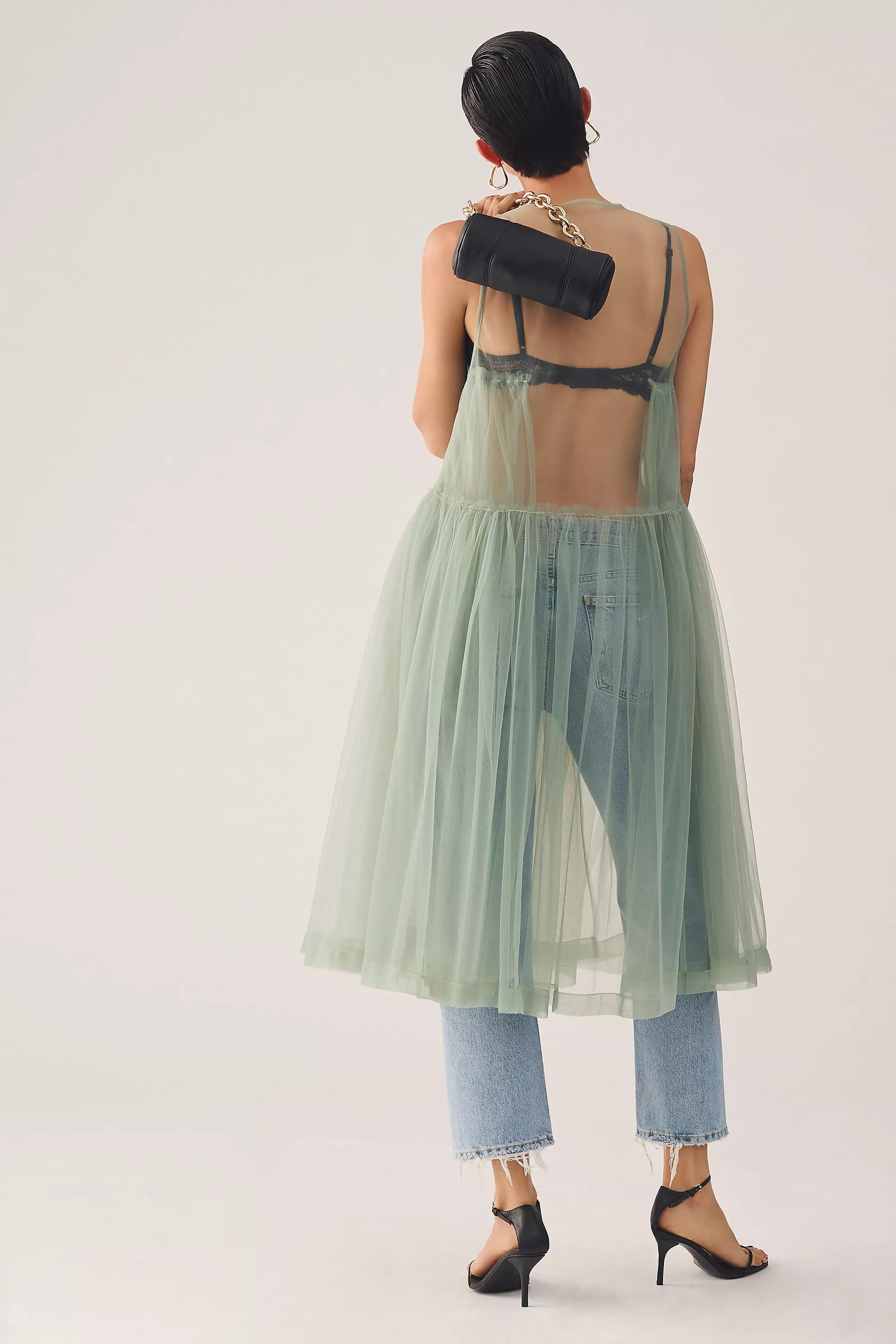 Maeve Sleeveless Sheer Tulle Overlay Duster, Green, A501_0030, large image number 3