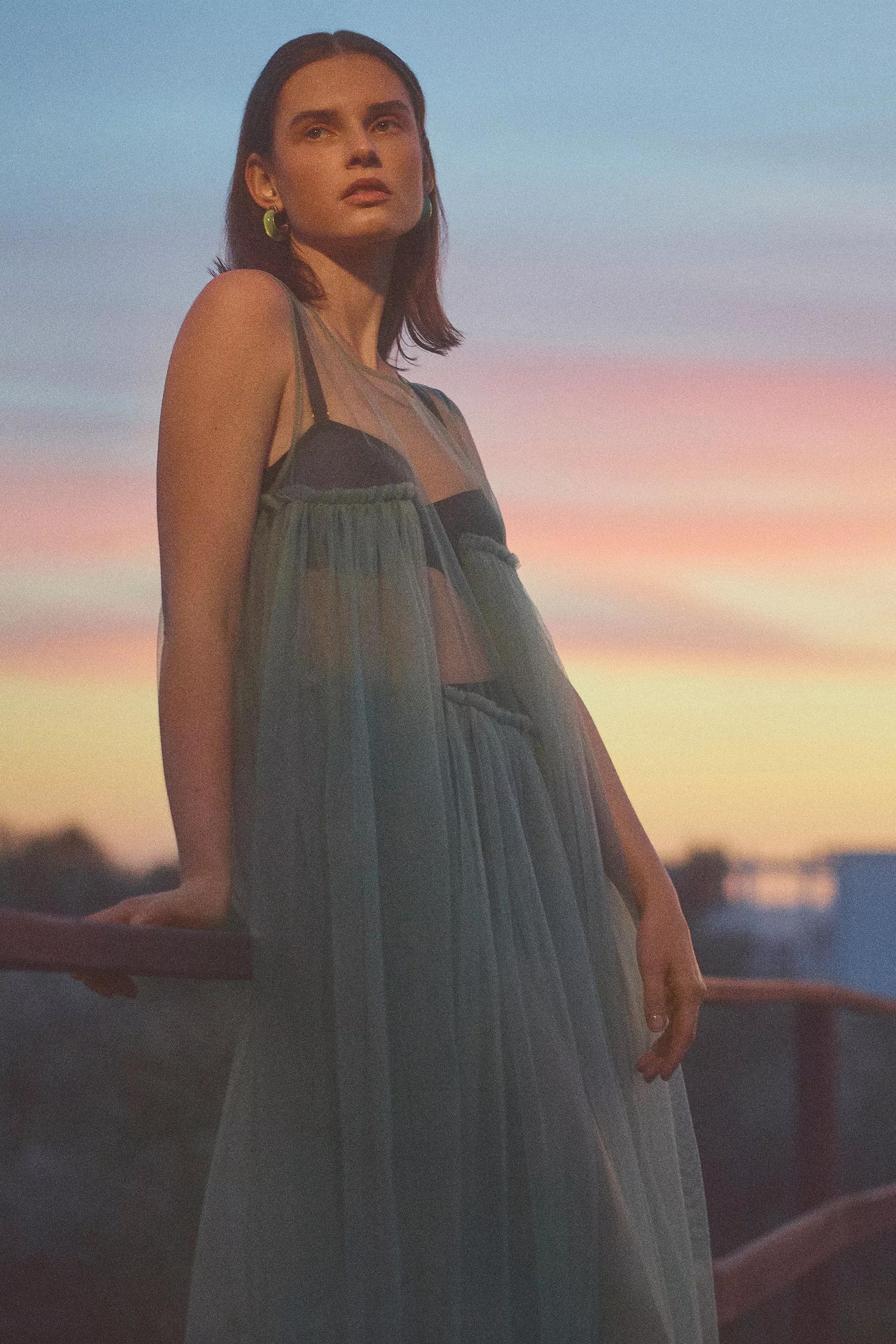 Maeve Sleeveless Sheer Tulle Overlay Duster, Green, A501_0030, large image number 5