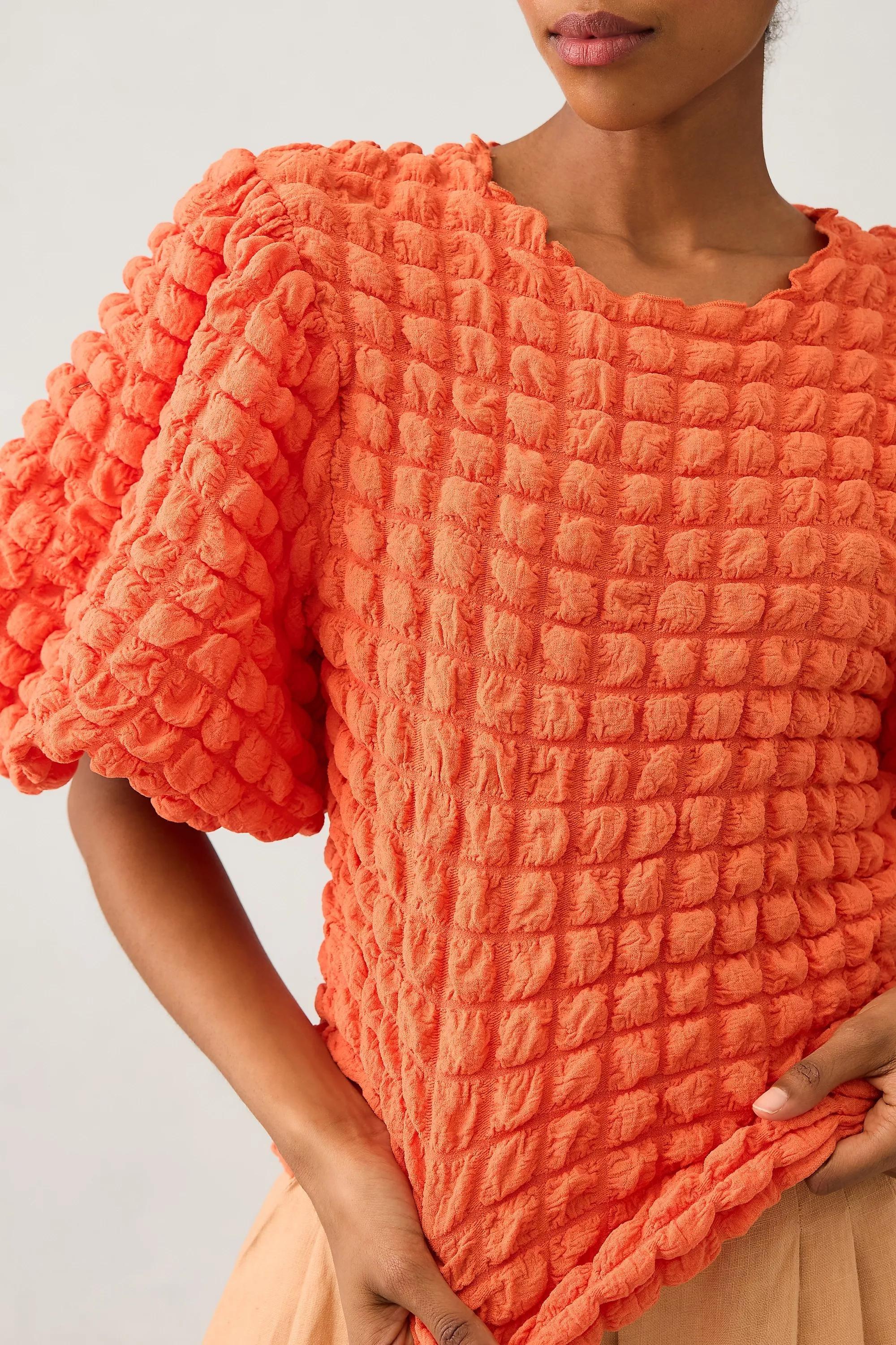 M Eri & Ali Textured Puff-Sleeve Top, Orange, , large image number 1