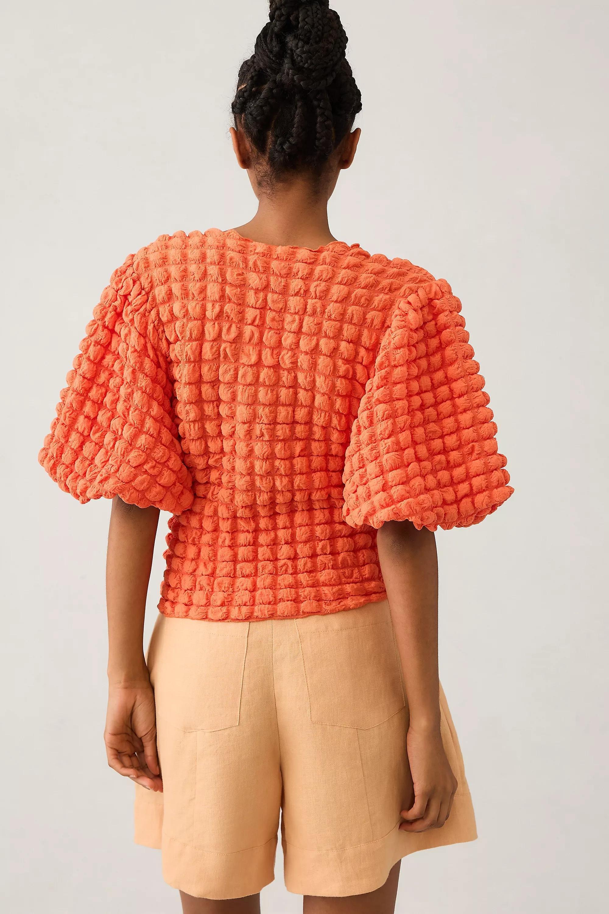 M Eri & Ali Textured Puff-Sleeve Top, Orange, , large image number 4