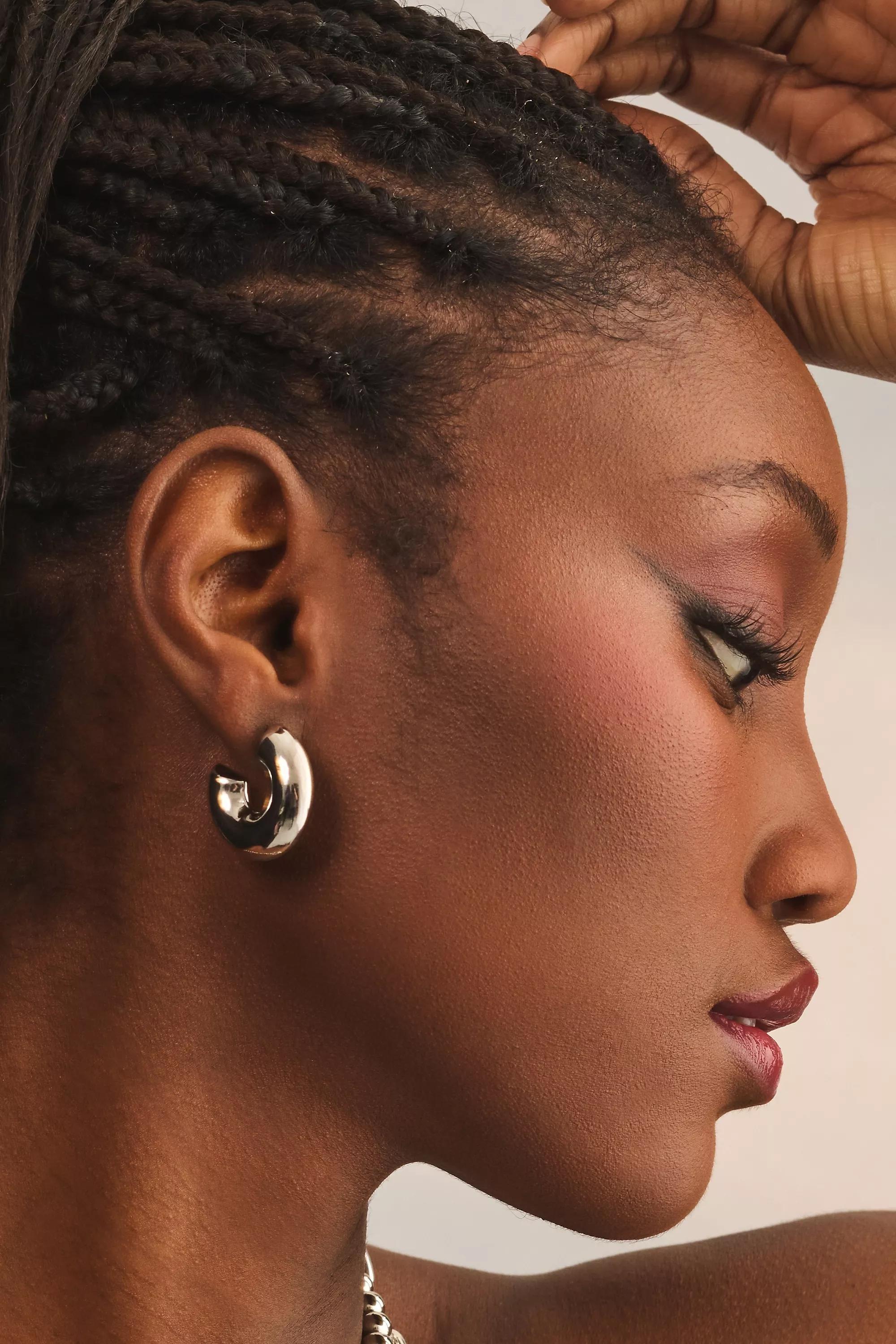 Classic Thick Small Hoop Earrings, Silver, , large image number 0
