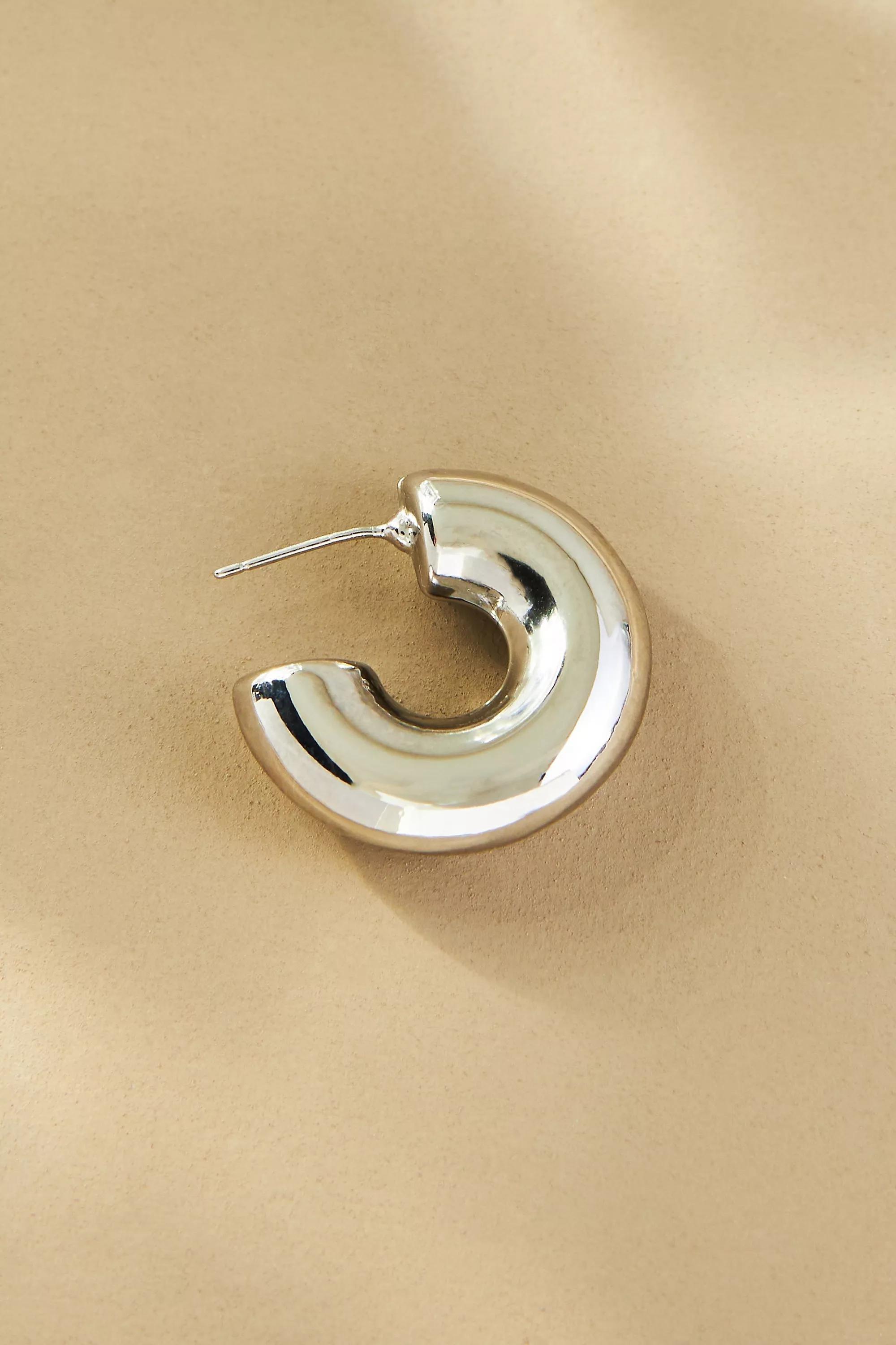 Classic Thick Small Hoop Earrings, Silver, , large image number 4