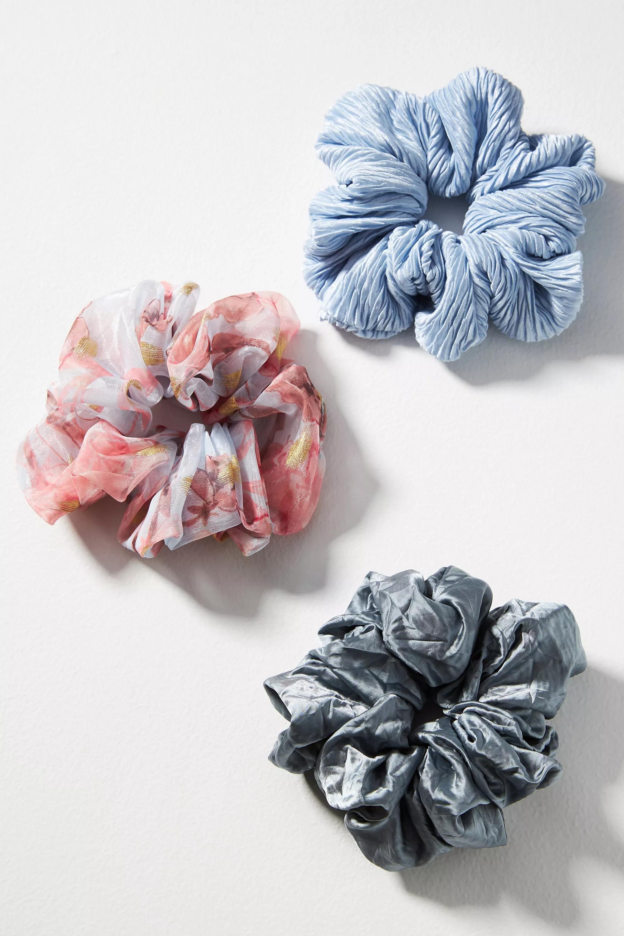 Botanical Hair Scrunchies, Set Of 3, Blue, A501_0045, large image number 0