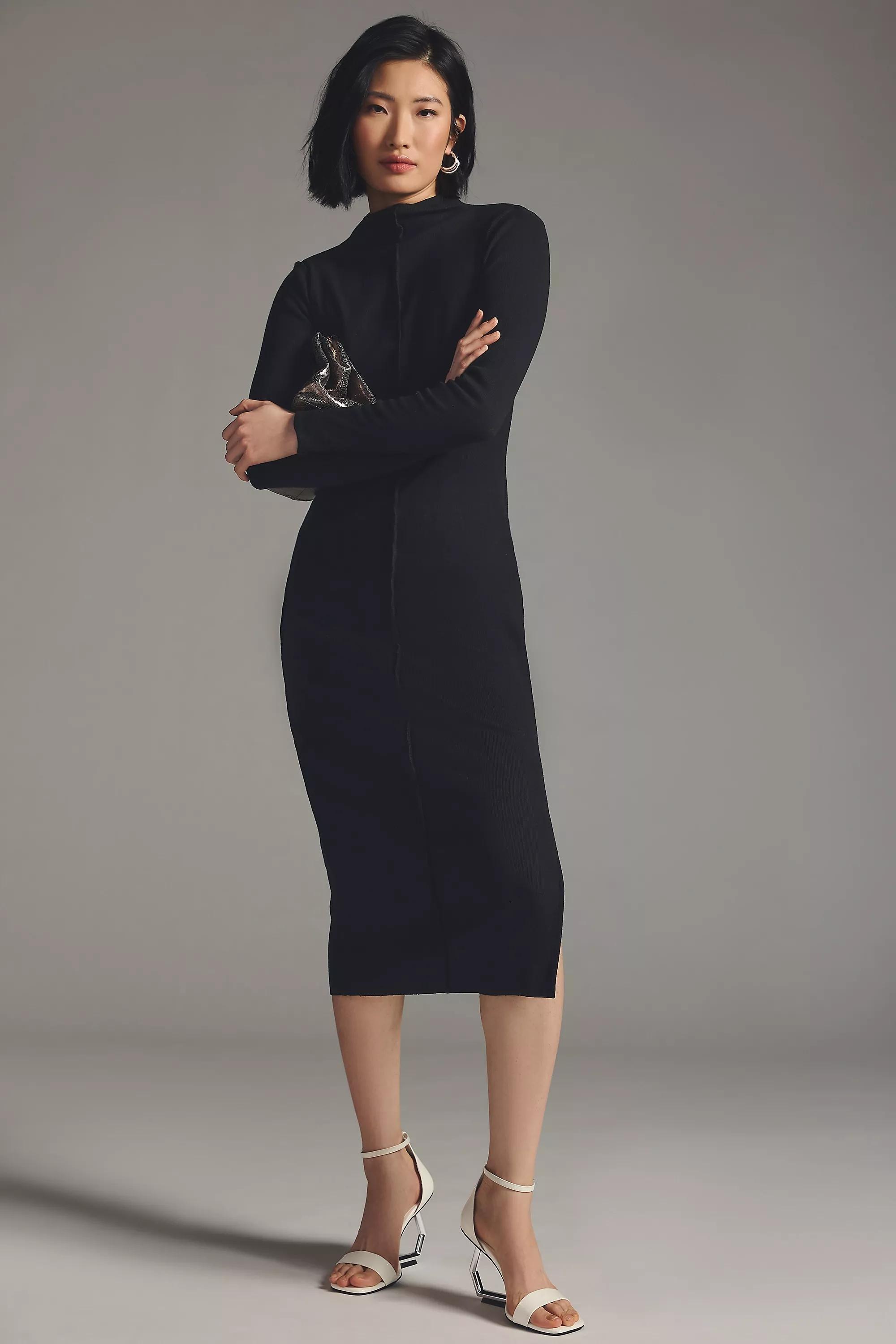 Side-Slit Mock Dress, Black, , large image number 0
