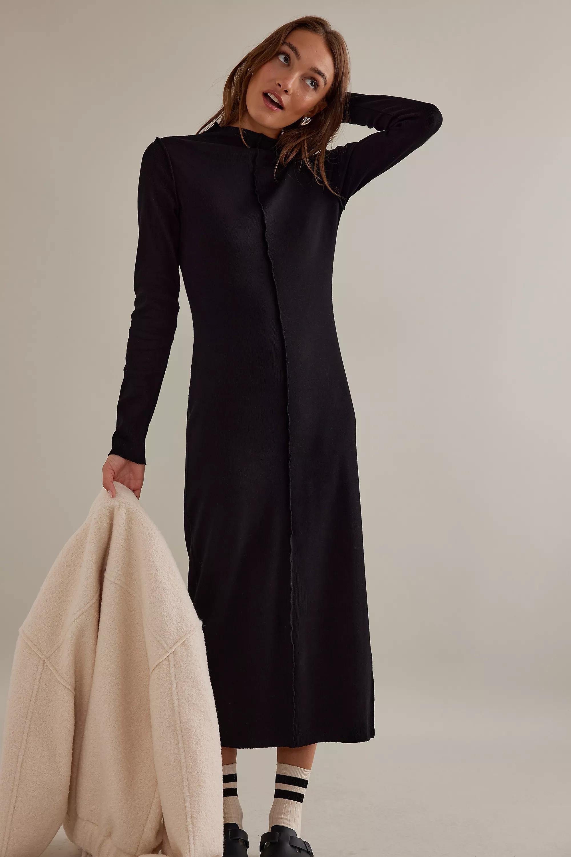 Side-Slit Mock Dress, Black, , large image number 1