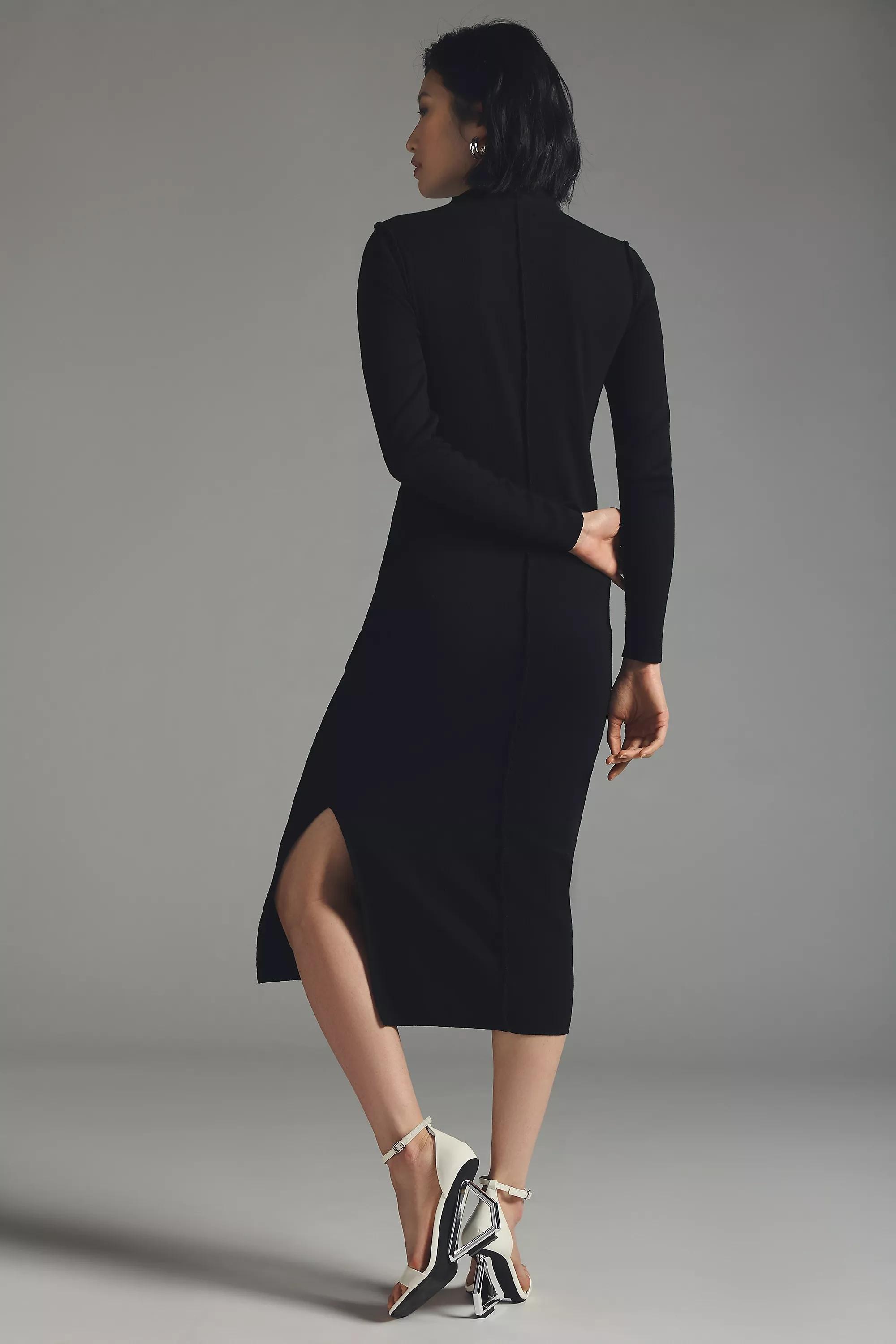 Side-Slit Mock Dress, Black, , large image number 4
