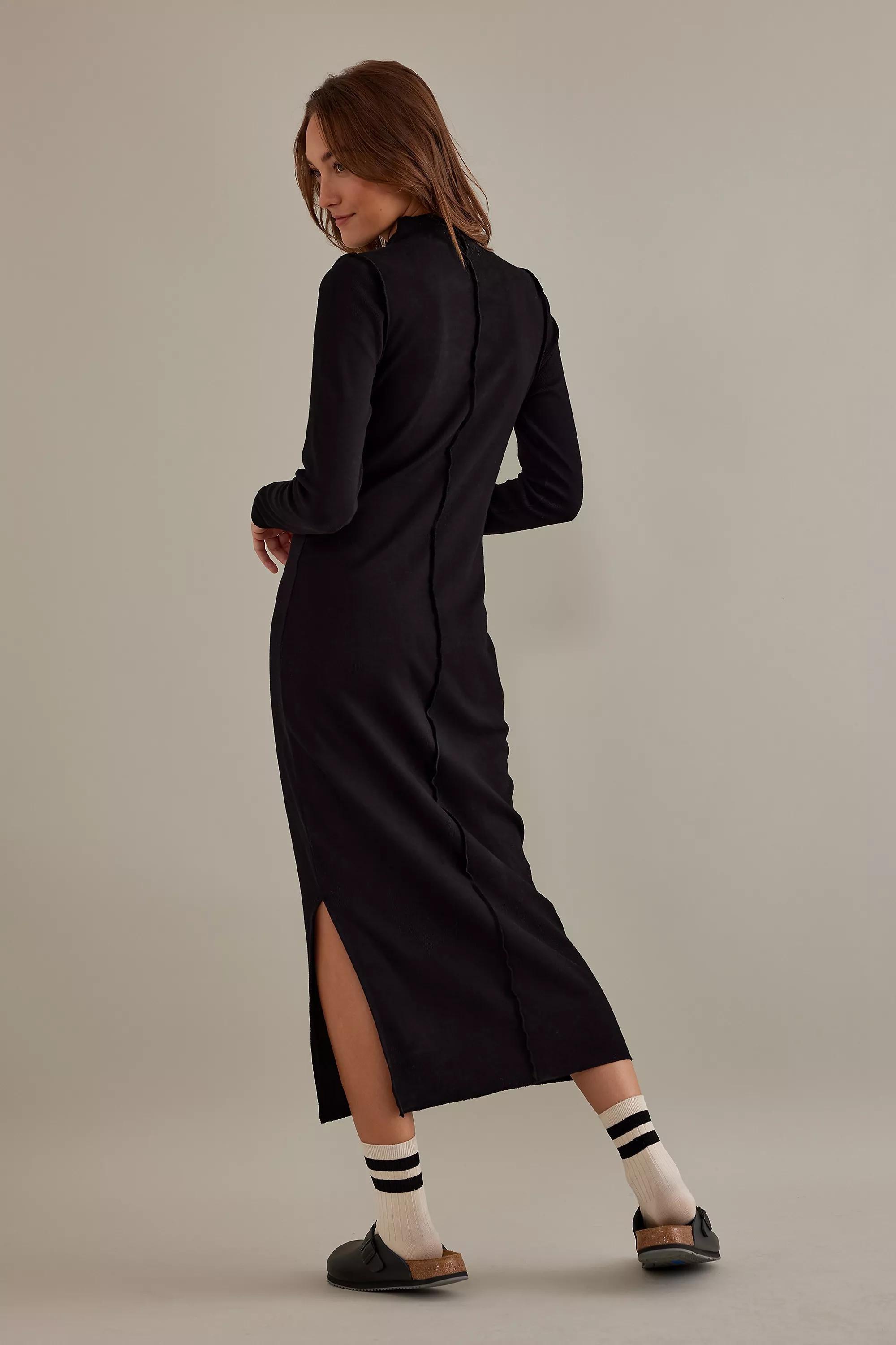 Side-Slit Mock Dress, Black, A501_0001, large image number 9