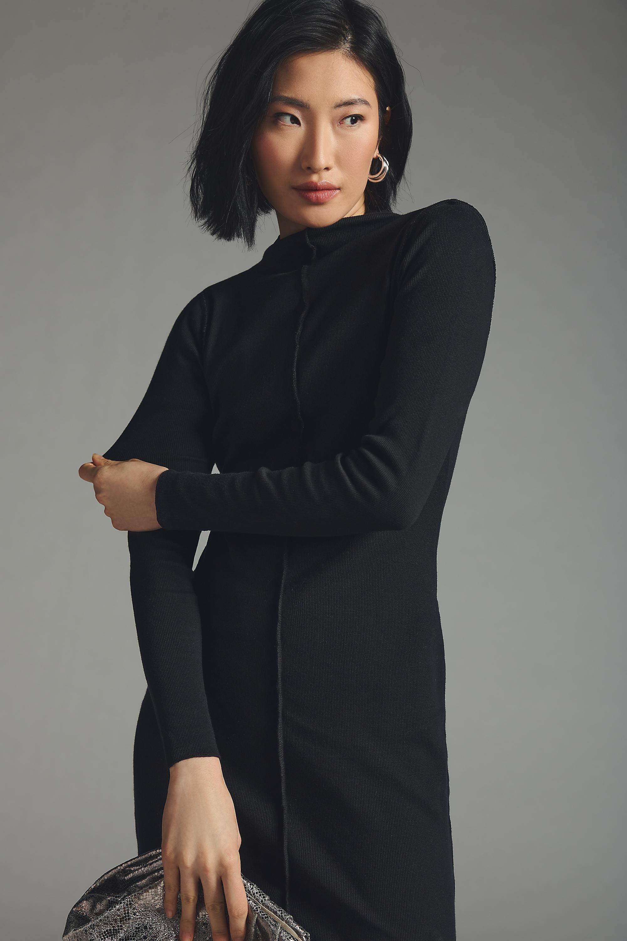 T. La Long-Sleeve Midi Dress, Black, , large image number 2