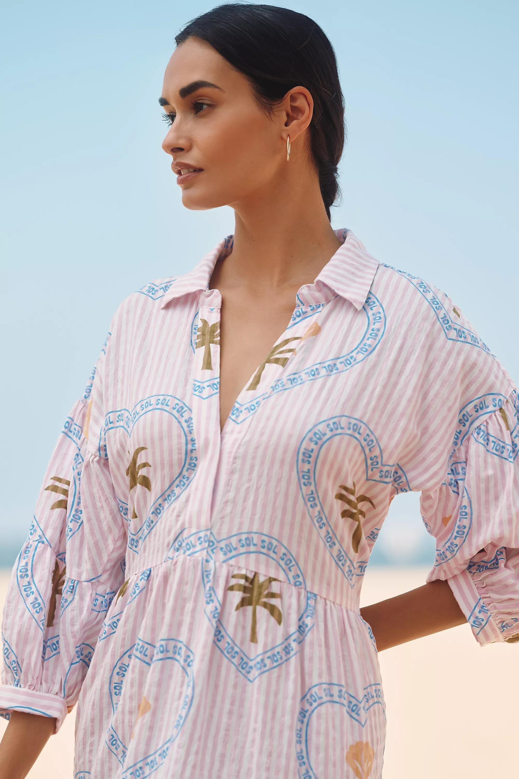 By Celandine Printed Tiered Shirt Dress , Pink, A501_0266, large image number 5