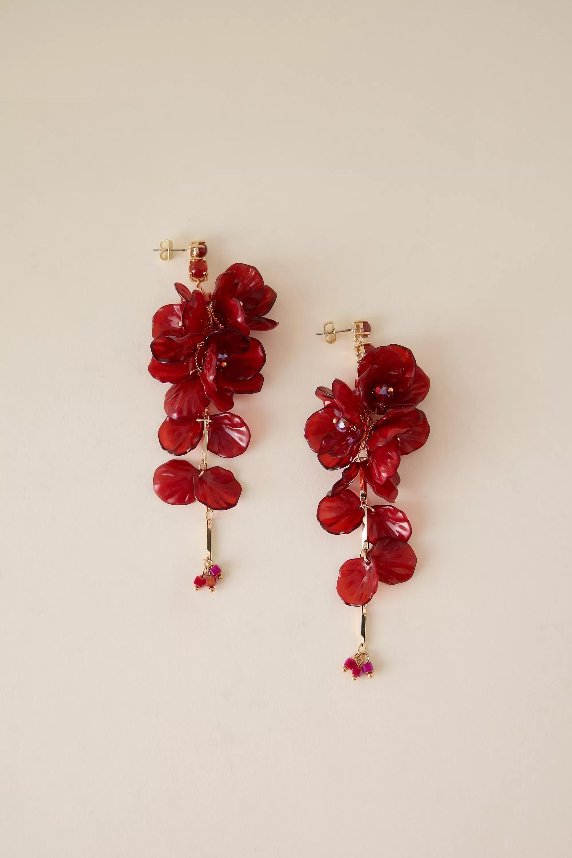 RED Blossom Drop Earrings, A501_0060, medium