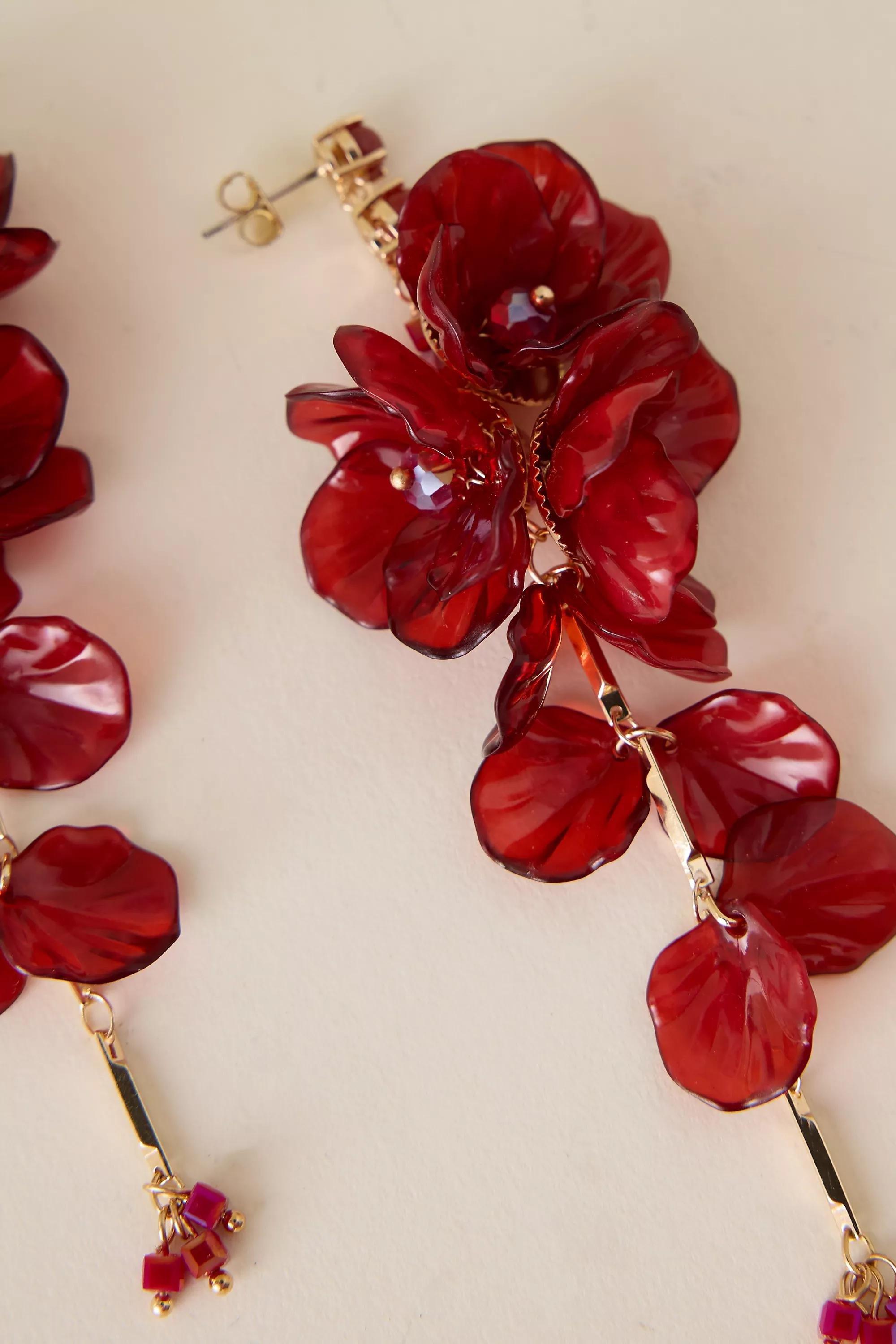 RED Blossom Drop Earrings, A501_0060, large image number 1