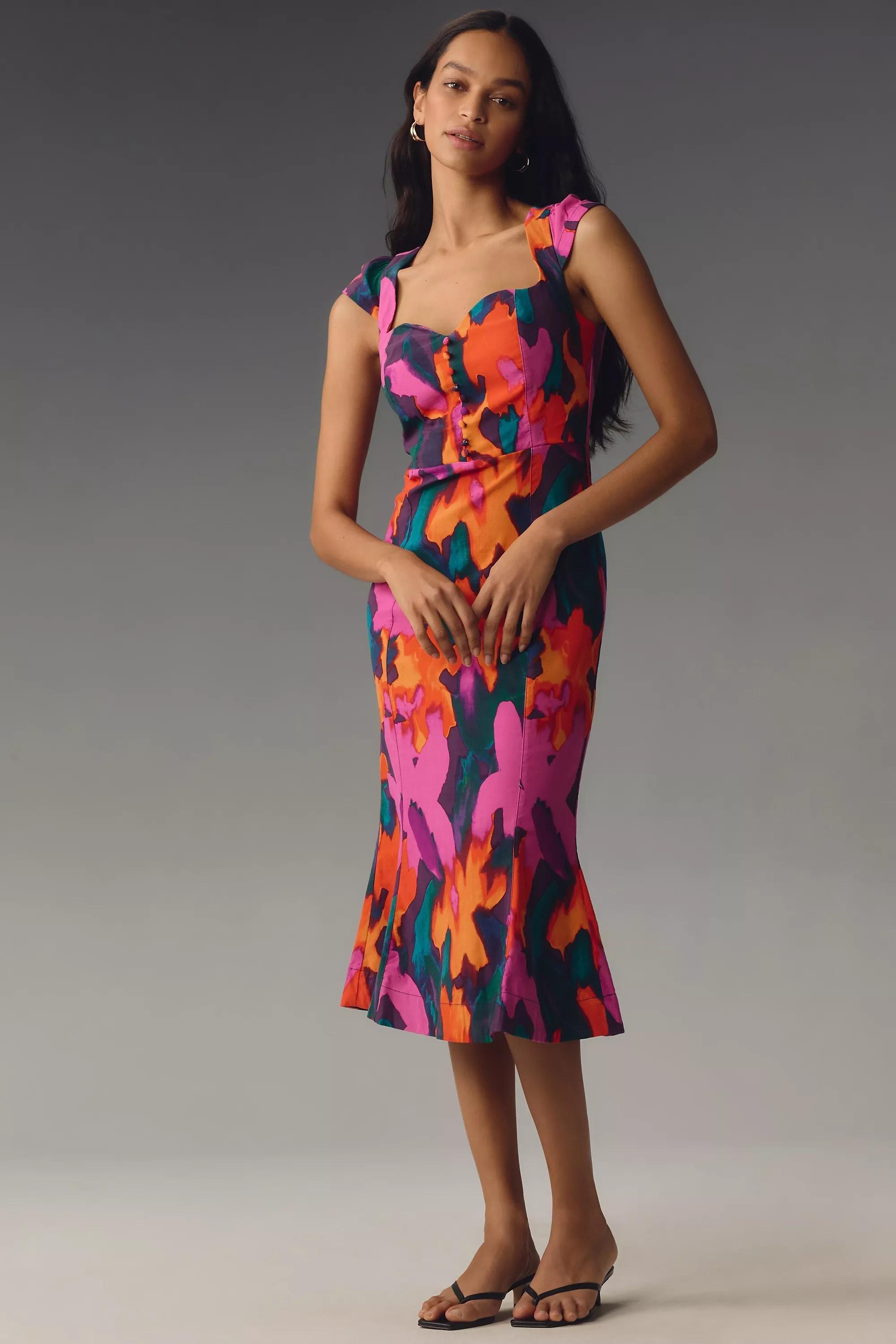 Anthropologie - Maeve Flare Sweetheart Midi Dress, Multicolour