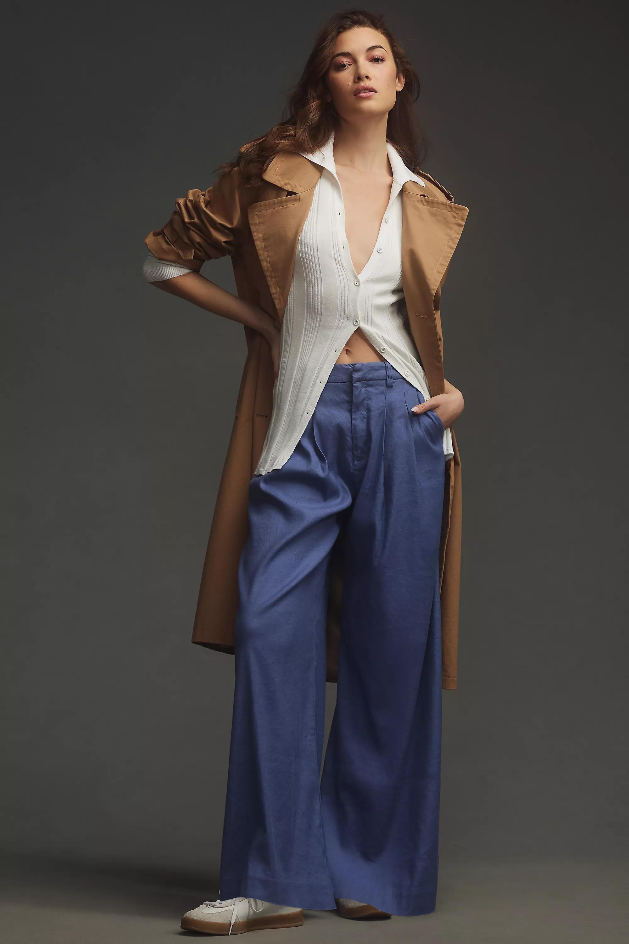 By Maeve The Avery Pleated Wide-Leg Trousers: Linen Edition, Blue, , large image number 0