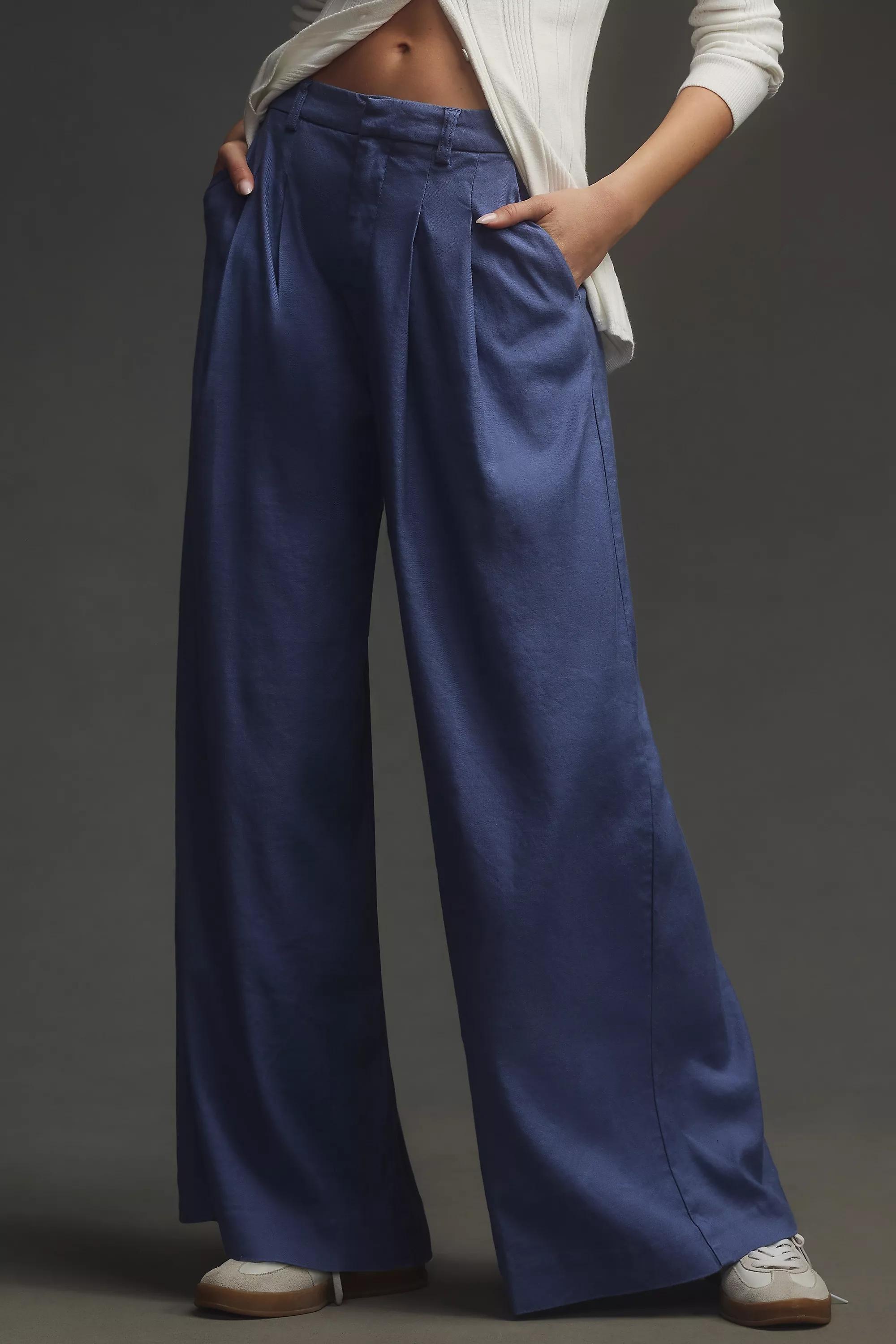 By Maeve The Avery Pleated Wide-Leg Trousers: Linen Edition, Blue, , large image number 1