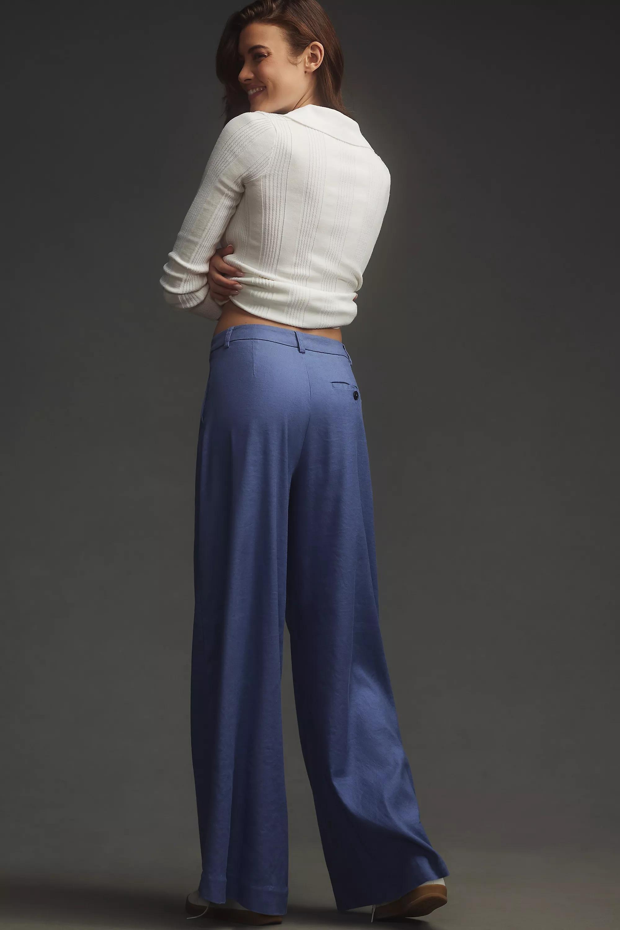 By Maeve The Avery Pleated Wide-Leg Trousers: Linen Edition, Blue, , large image number 2