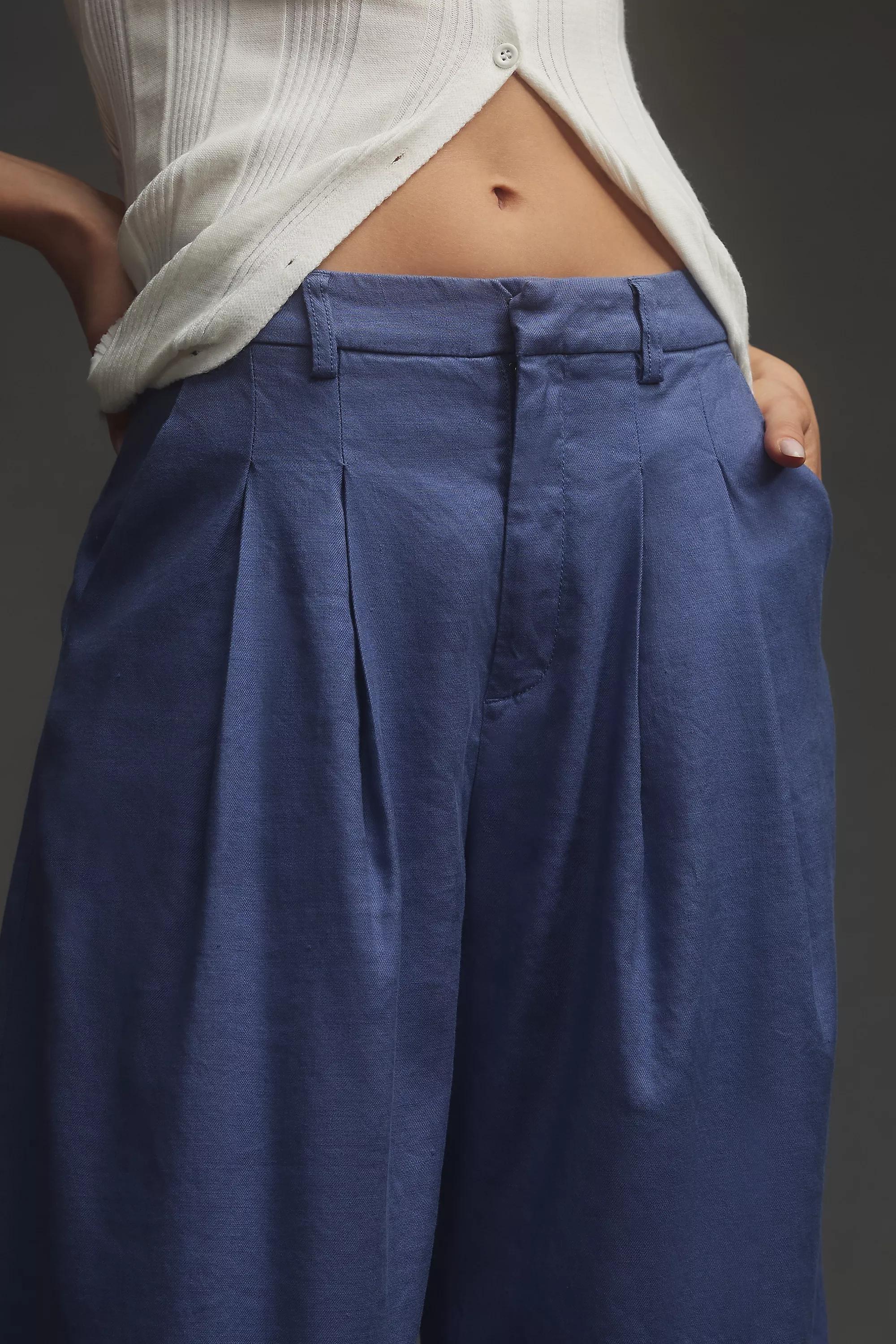 By Maeve The Avery Pleated Wide-Leg Trousers: Linen Edition, Blue, , large image number 3