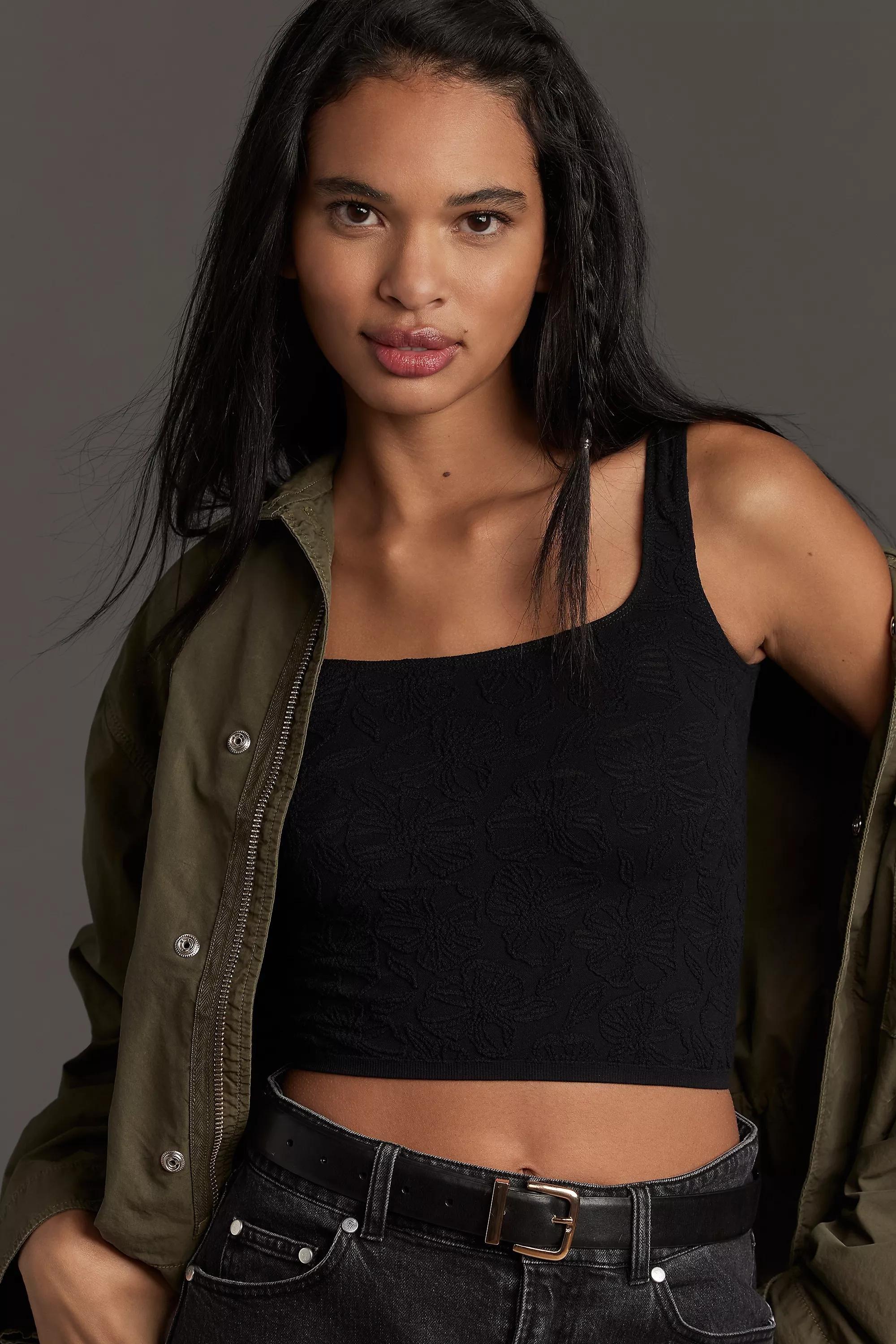 Hannah Seamless Textured Crop Tank Top, Black, , large image number 0
