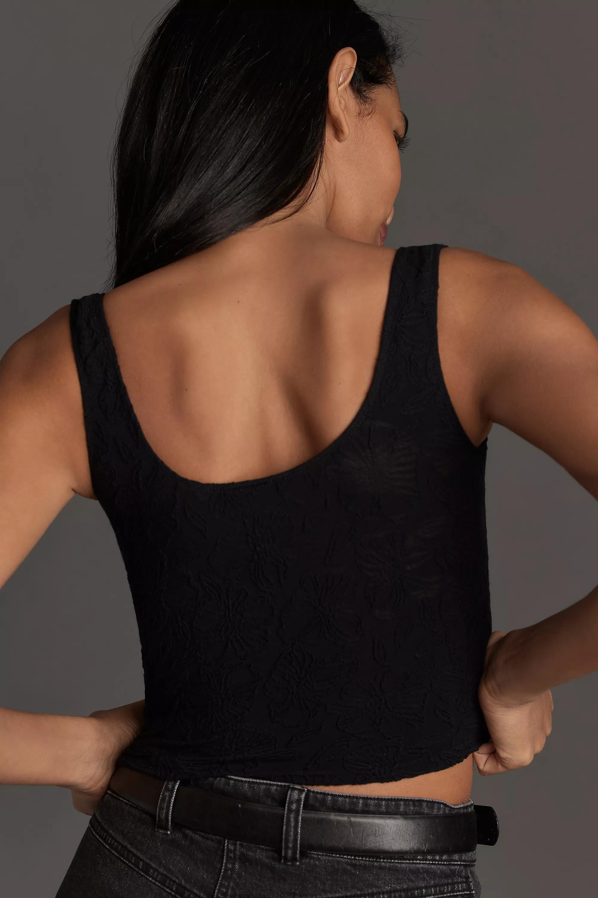 Hannah Seamless Textured Crop Tank Top, Black, , large image number 1