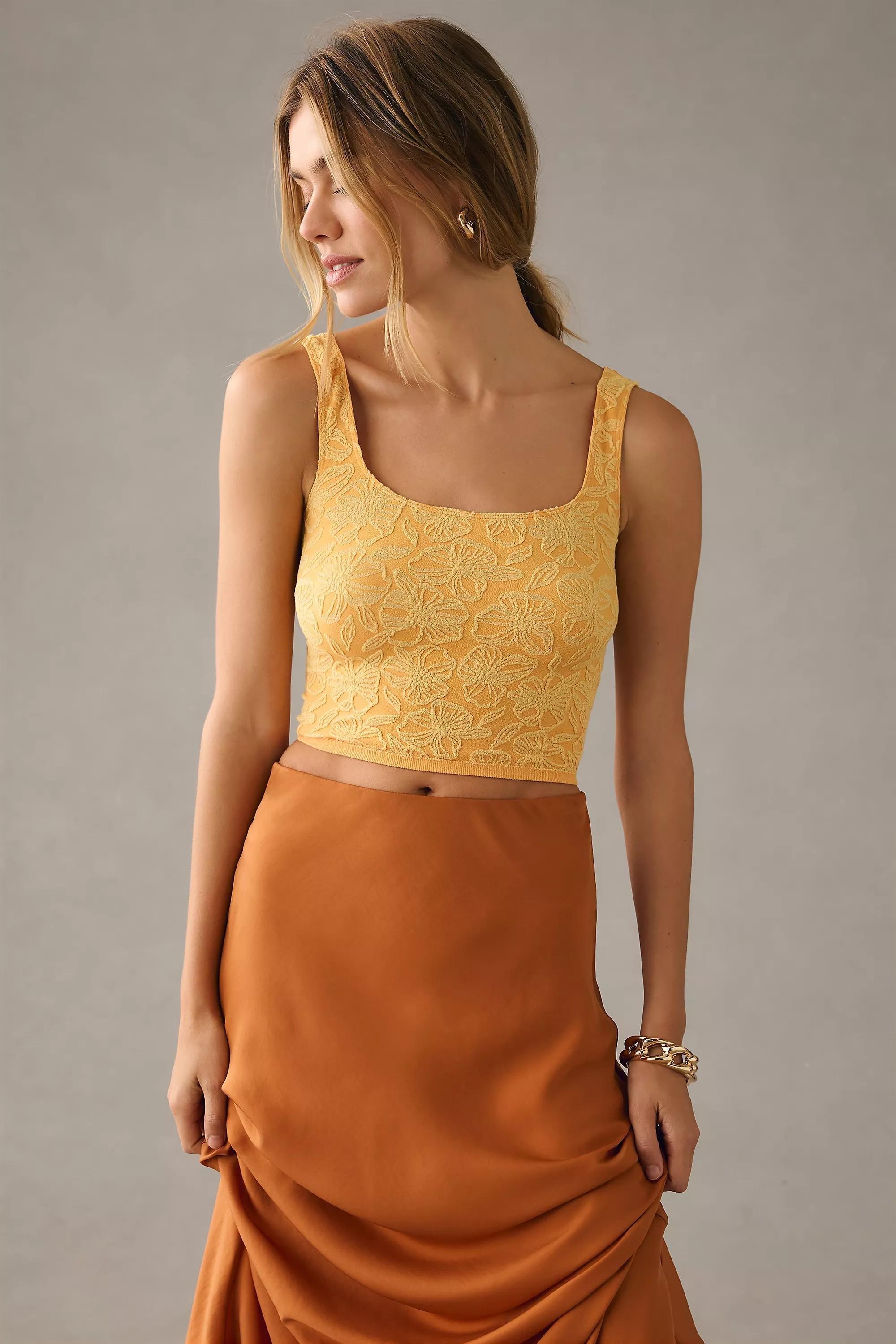 Anthropologie Hannah Seamless Textured Crop Tank Top, Orange