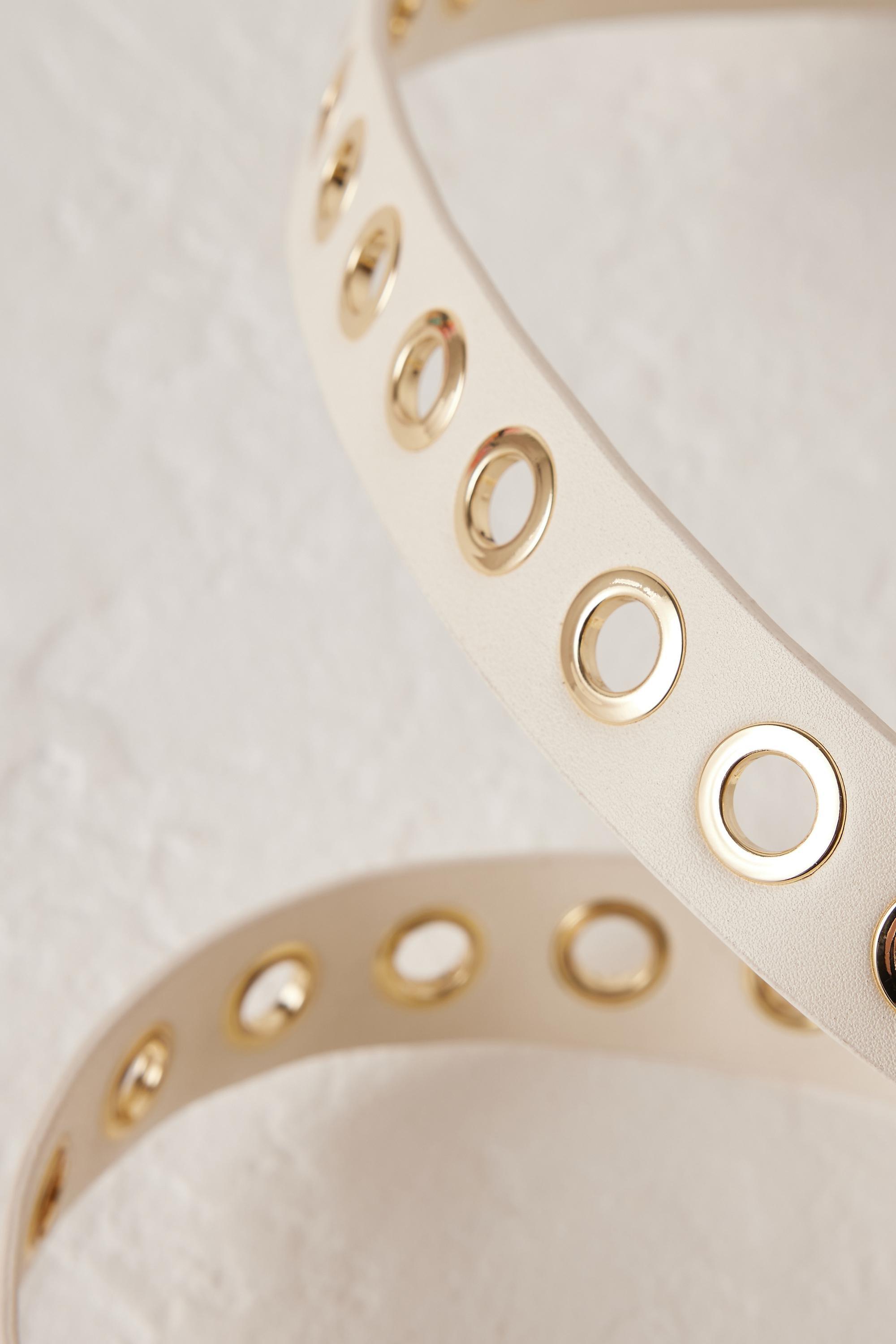 Leather Ring Hardware Belt, Cream, , large image number 1