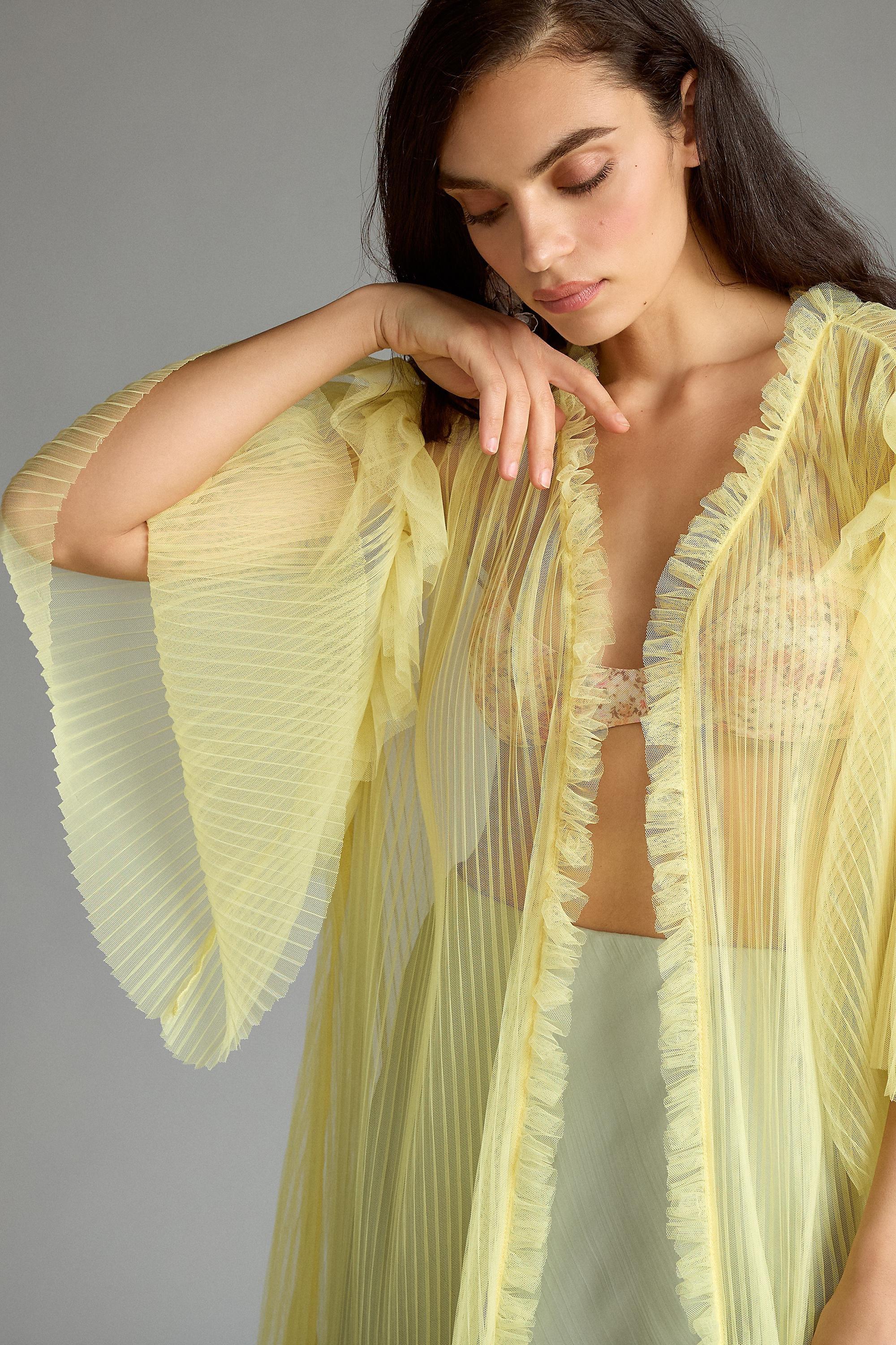 Sheer Pleated Duster, Yellow, A501_0072, large image number 1