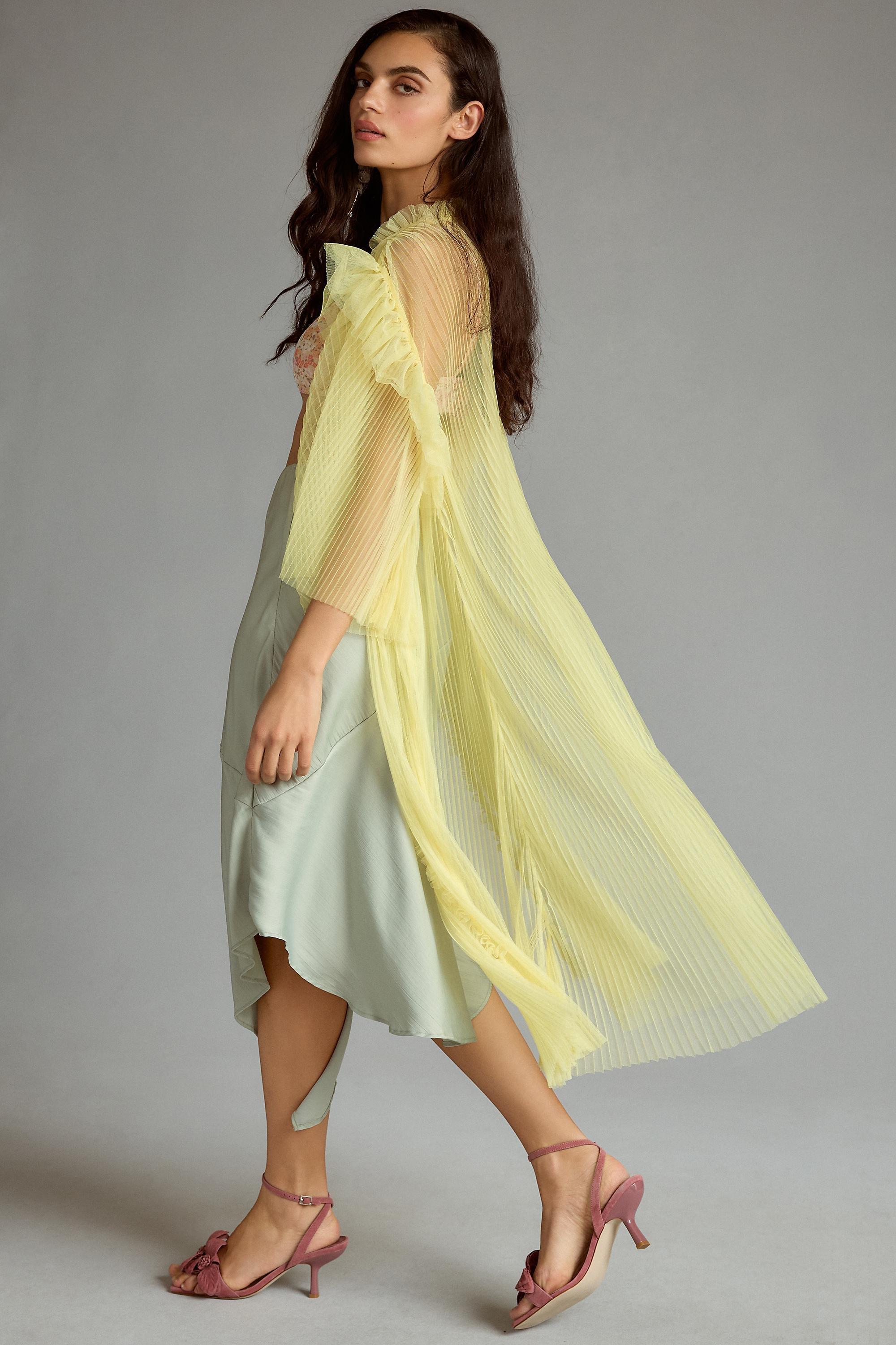 Sheer Pleated Duster, Yellow, A501_0072, large image number 2