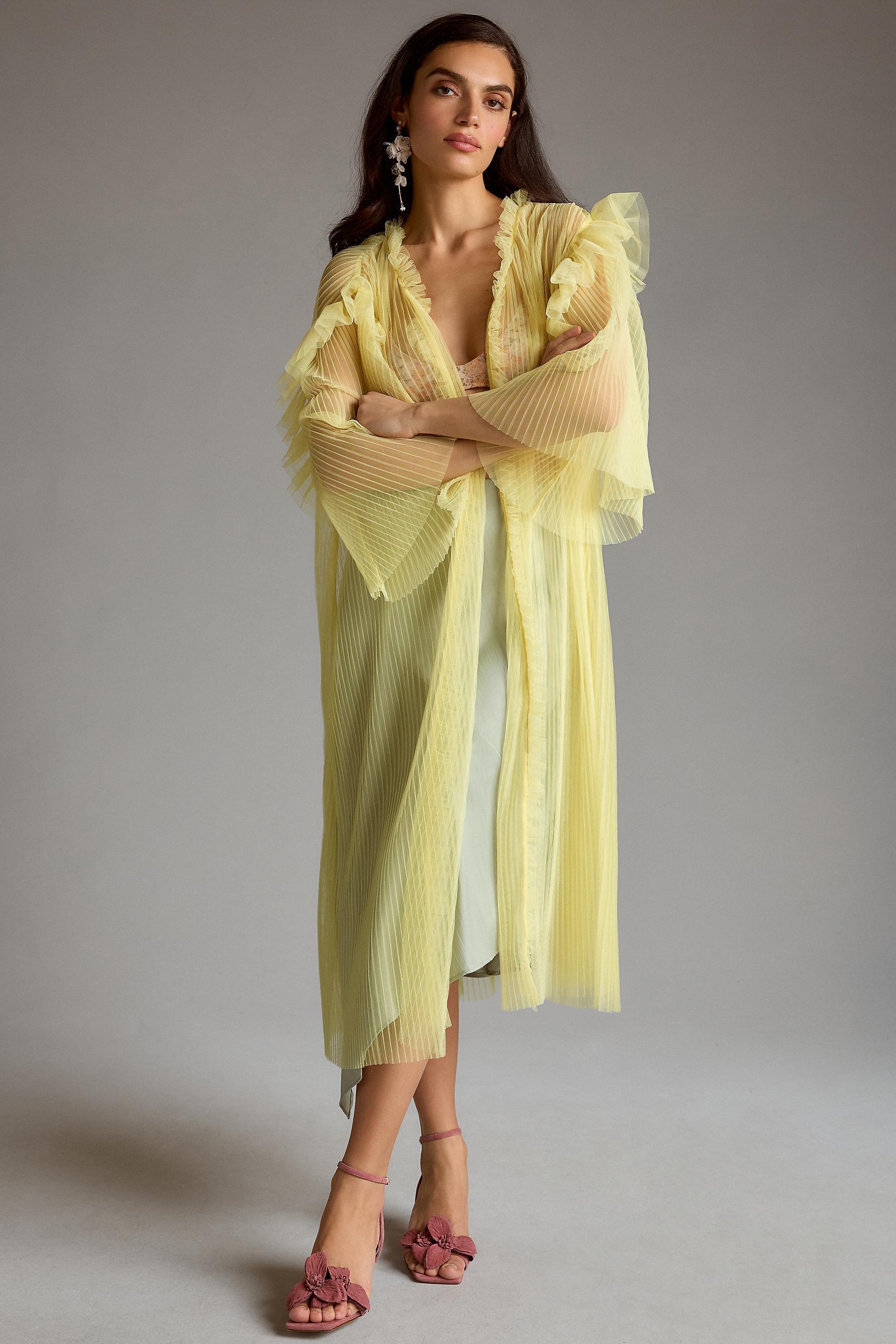 Sheer Pleated Duster, Yellow, A501_0072, large image number 3