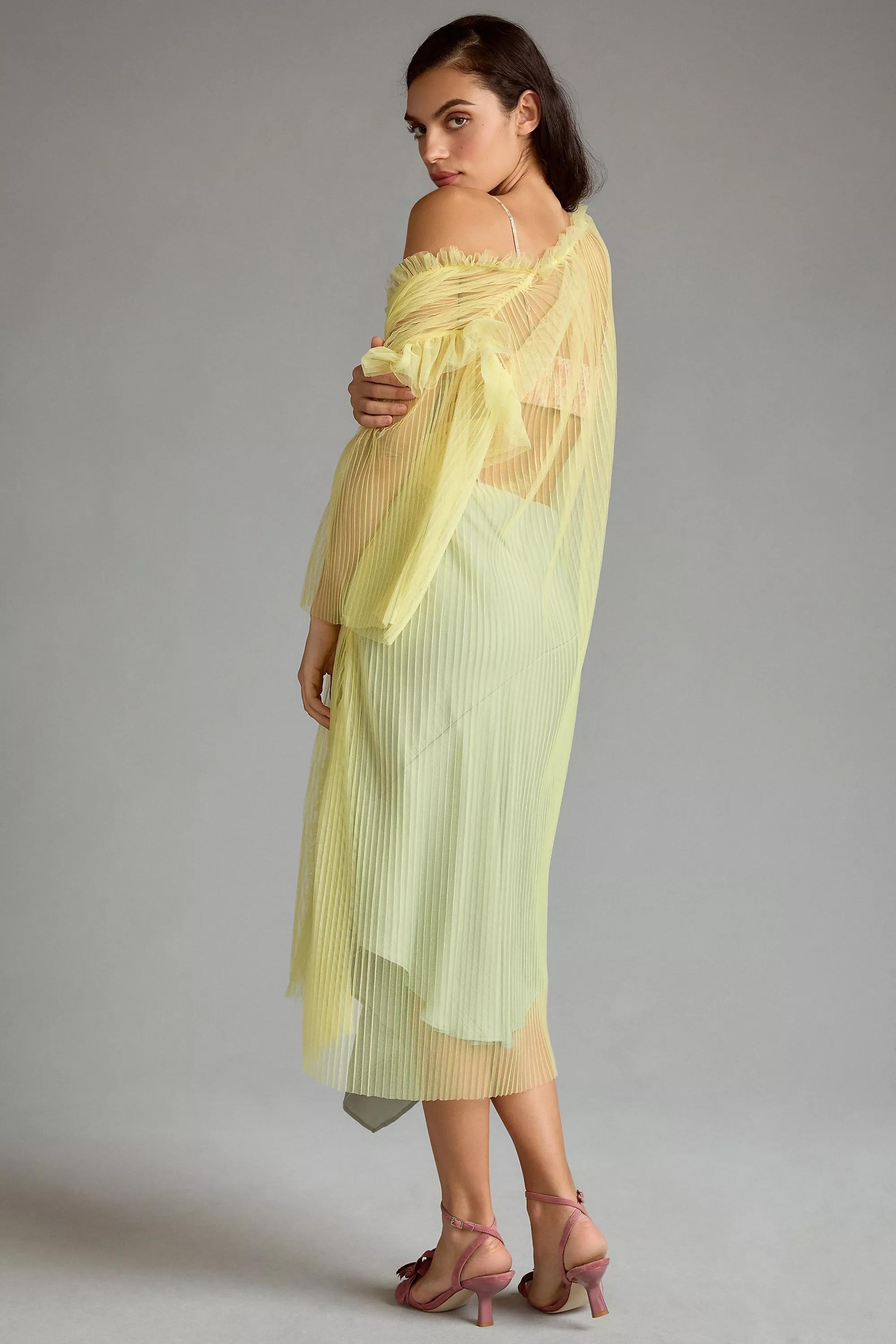 Sheer Pleated Duster, Yellow, A501_0072, large image number 3