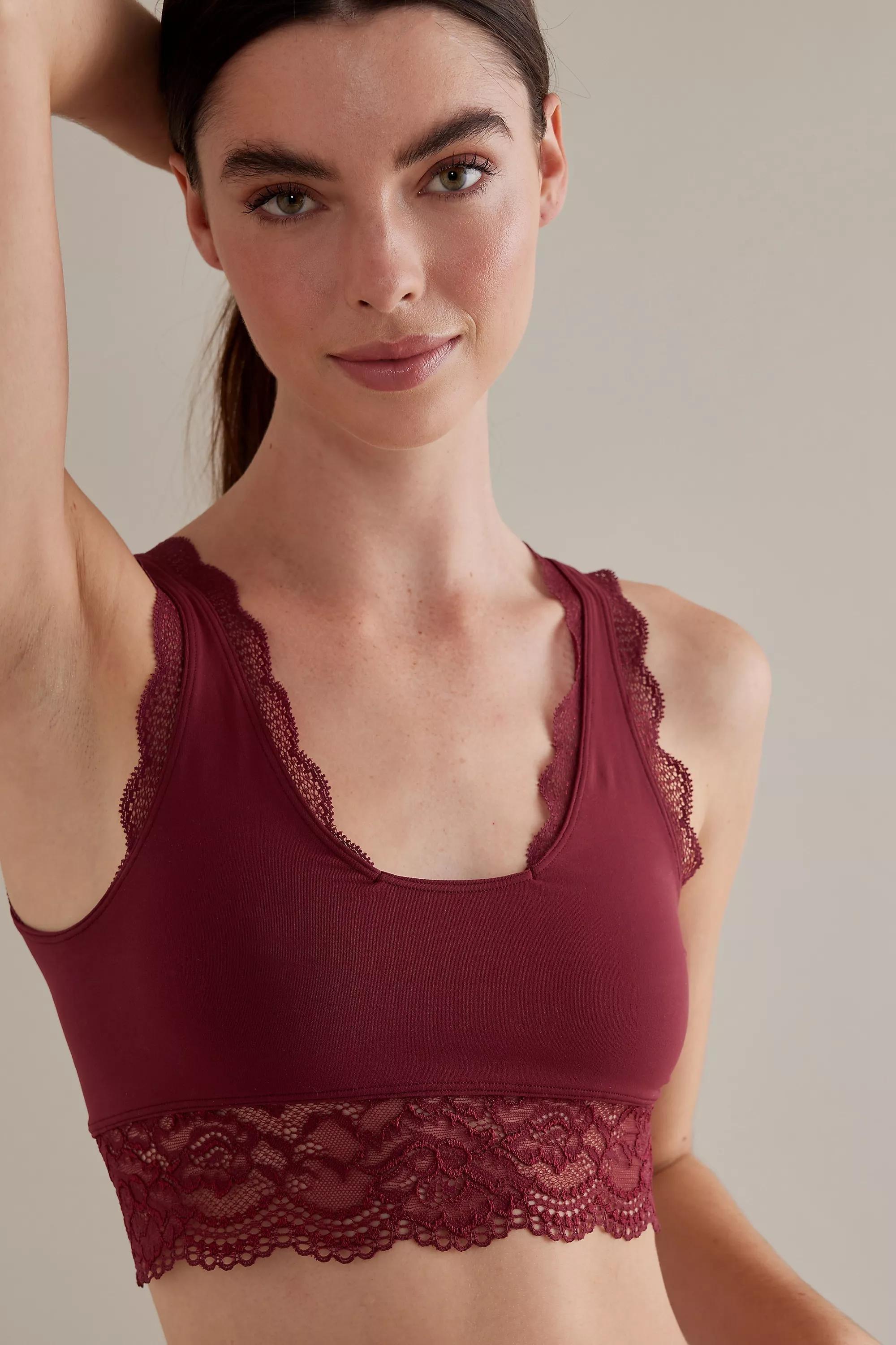 Seamless Lace-Trim Bralette, Burgundy, , large image number 0