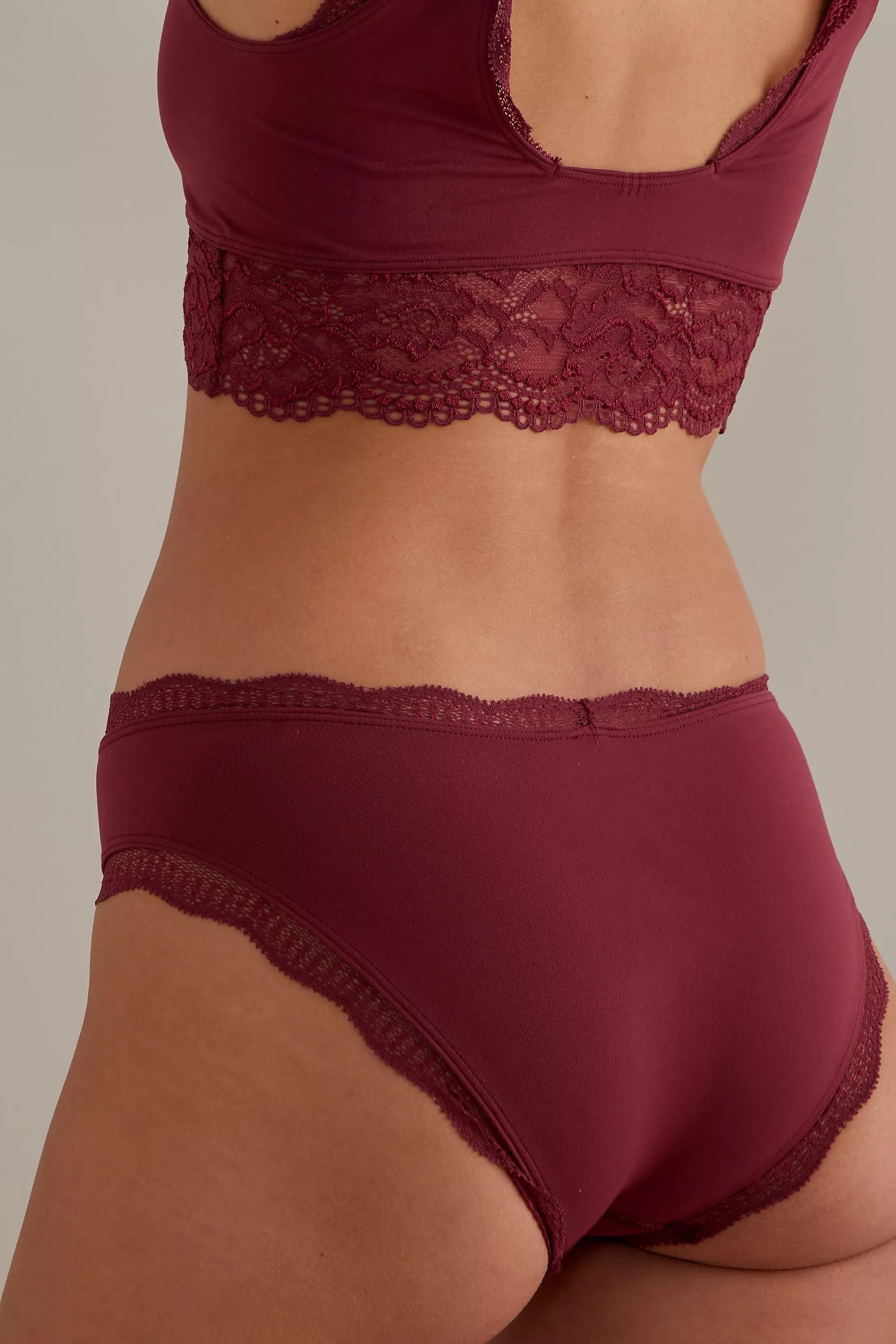 Seamless Lace-Trim Briefs, Burgundy, A501_0061, medium