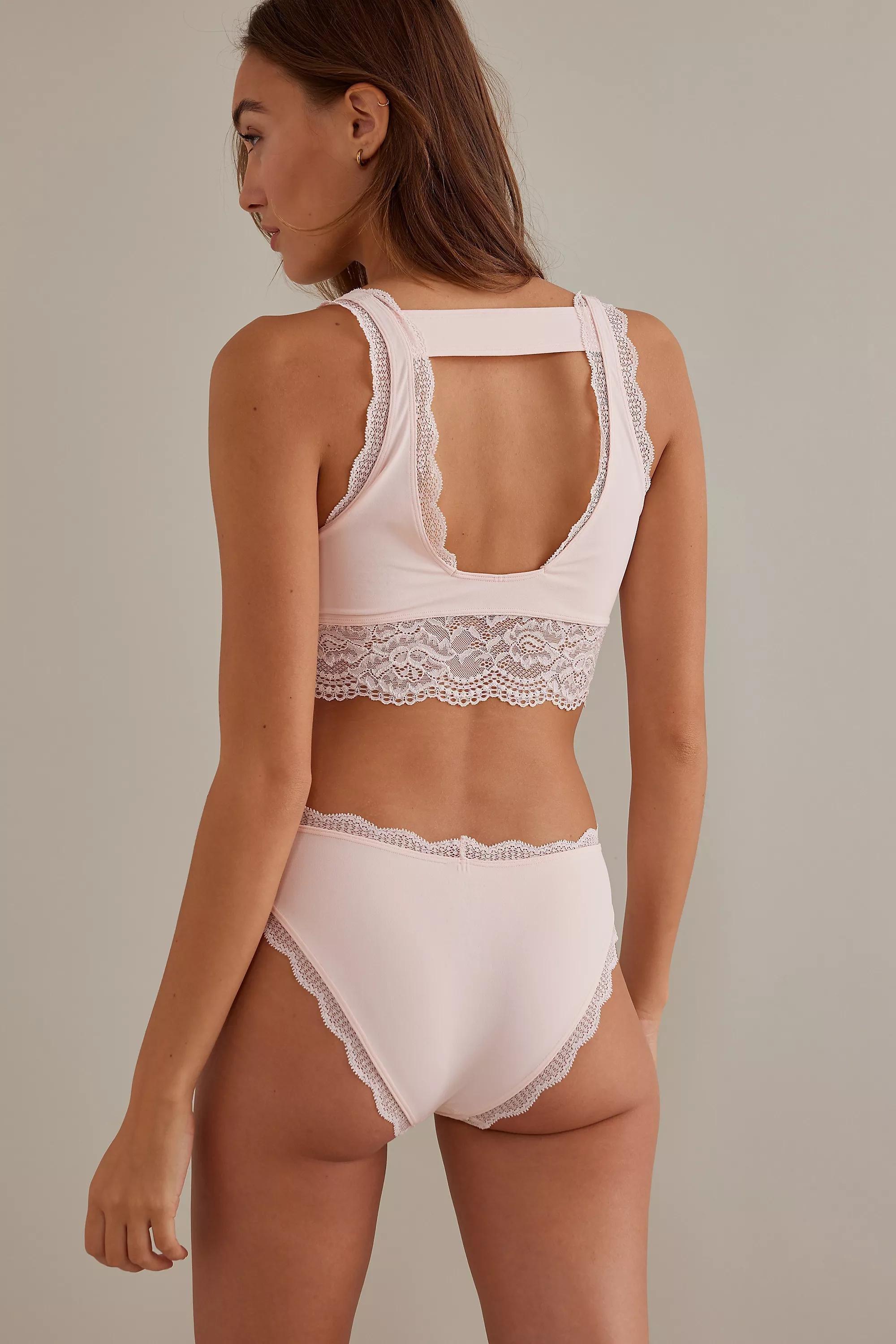 Seamless Lace-Trim Briefs, Pink, , large image number 3