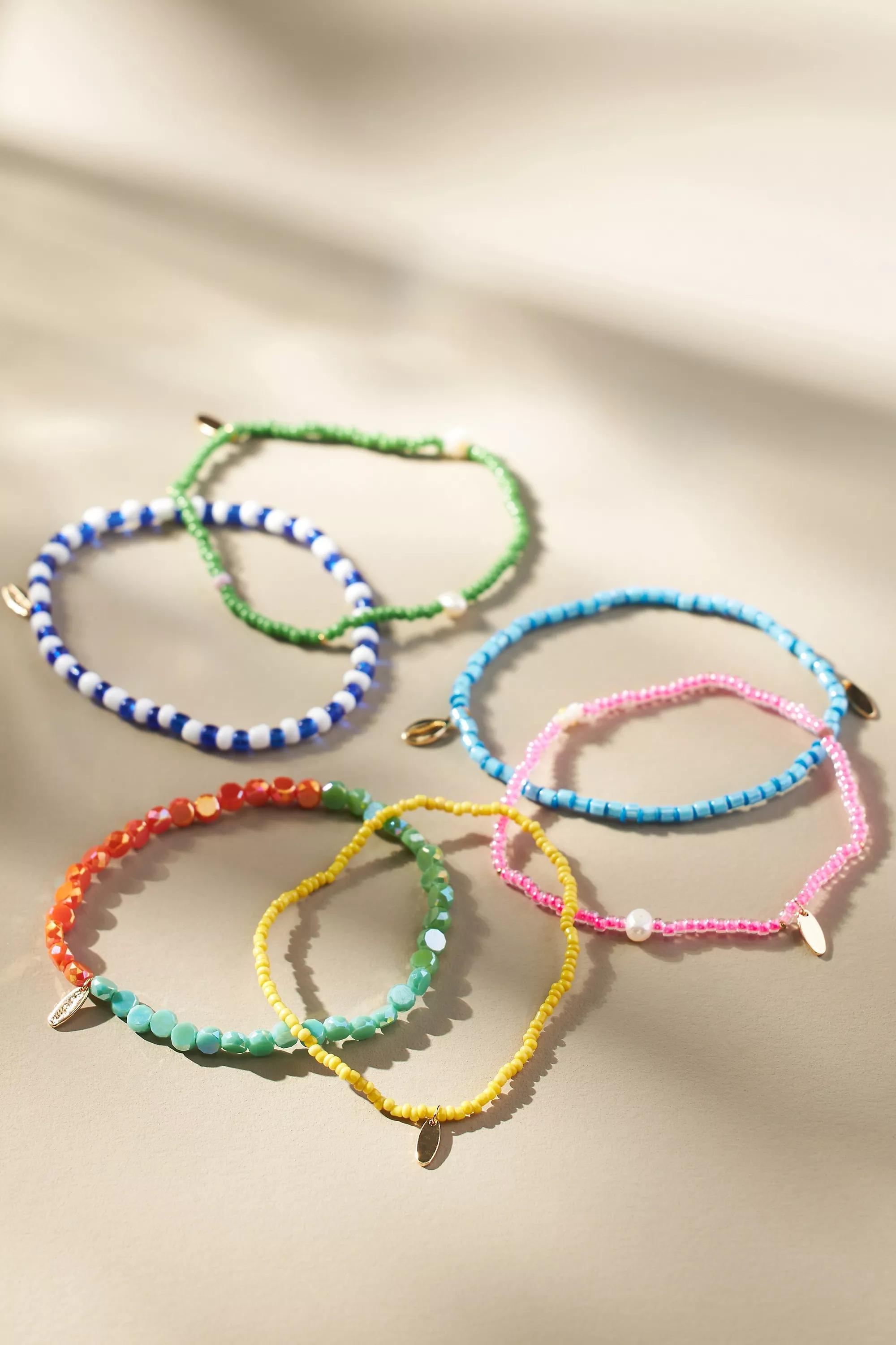 Poppy Beaded Anklets, Set Of 6, Multicolour, A501_0000, large image number 1