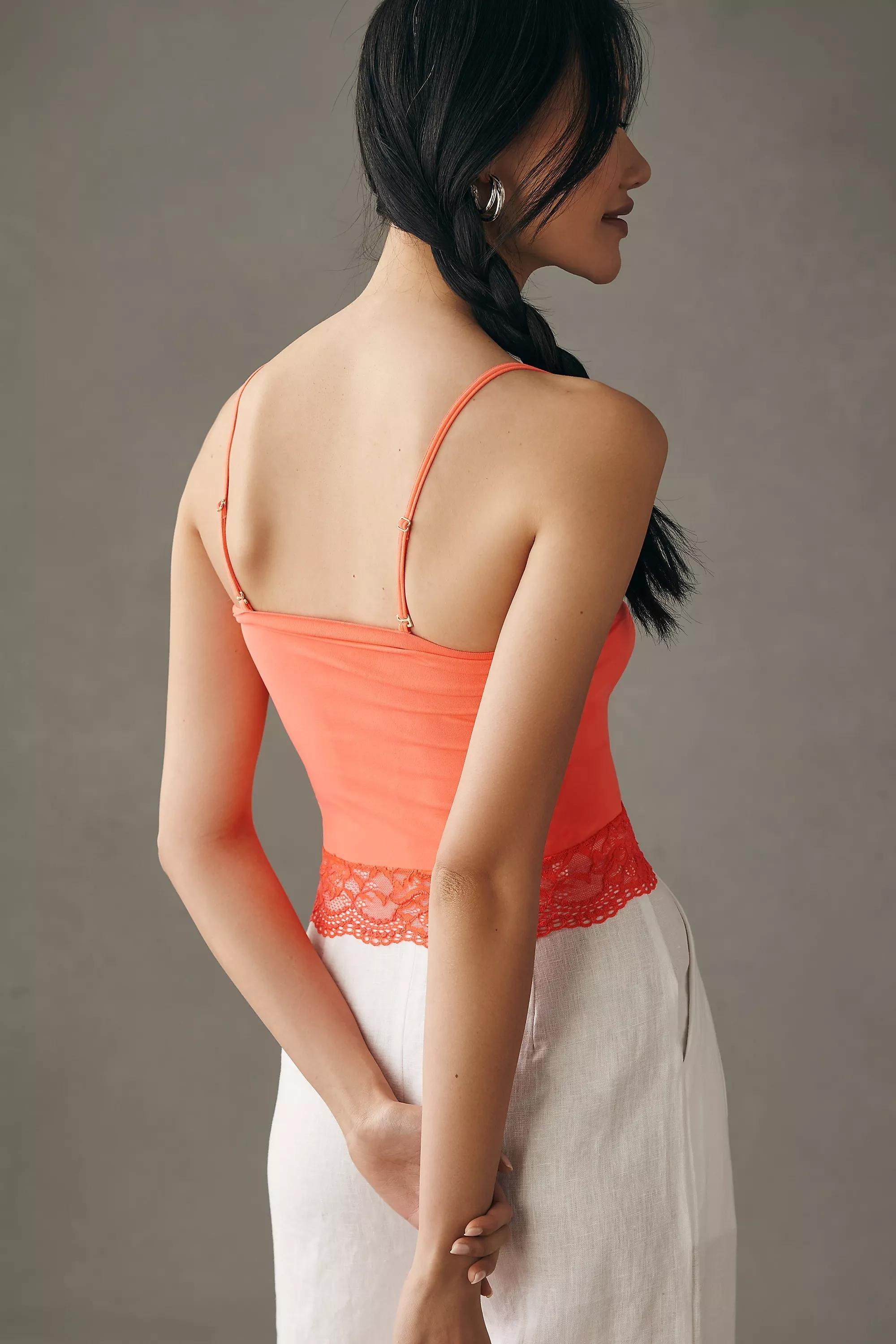 Seamless Lace-Trim Longline Bralette, Pink, , large image number 1