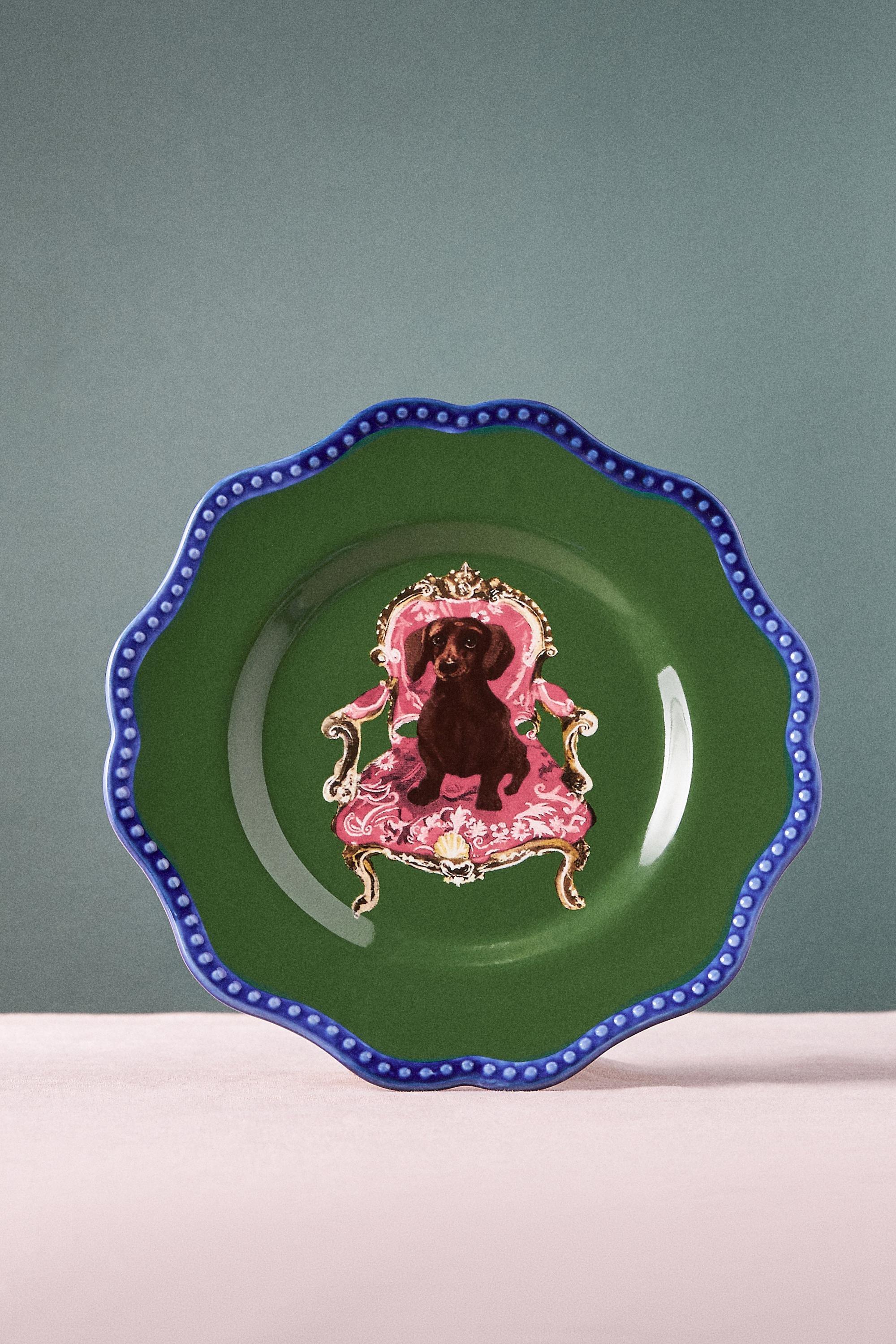 Raphael Balme Hand Painted Dessert Plate, Green, , large image number 0