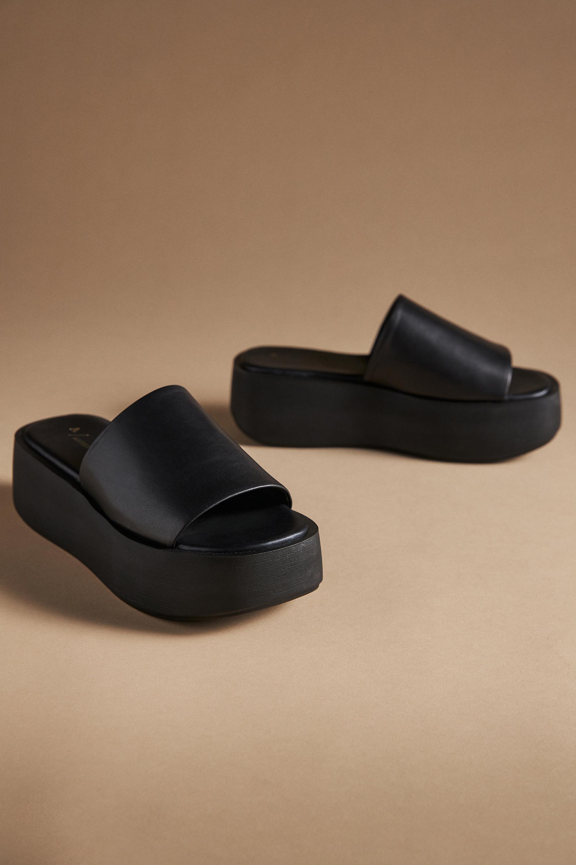 Anthropologie Platform Slide Sandals, Black, , large image number 1