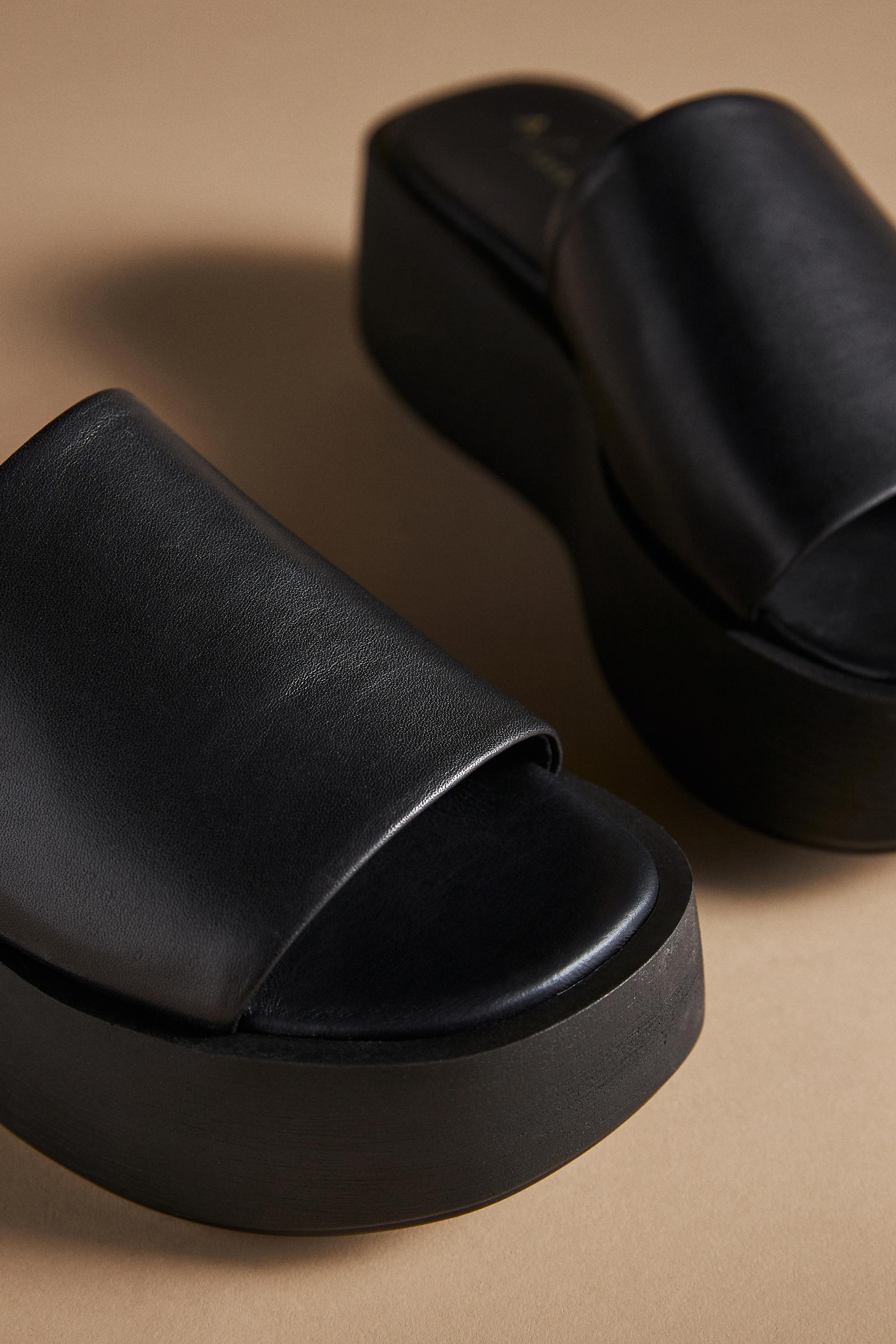 Anthropologie Platform Slide Sandals, Black, A501_0001, medium