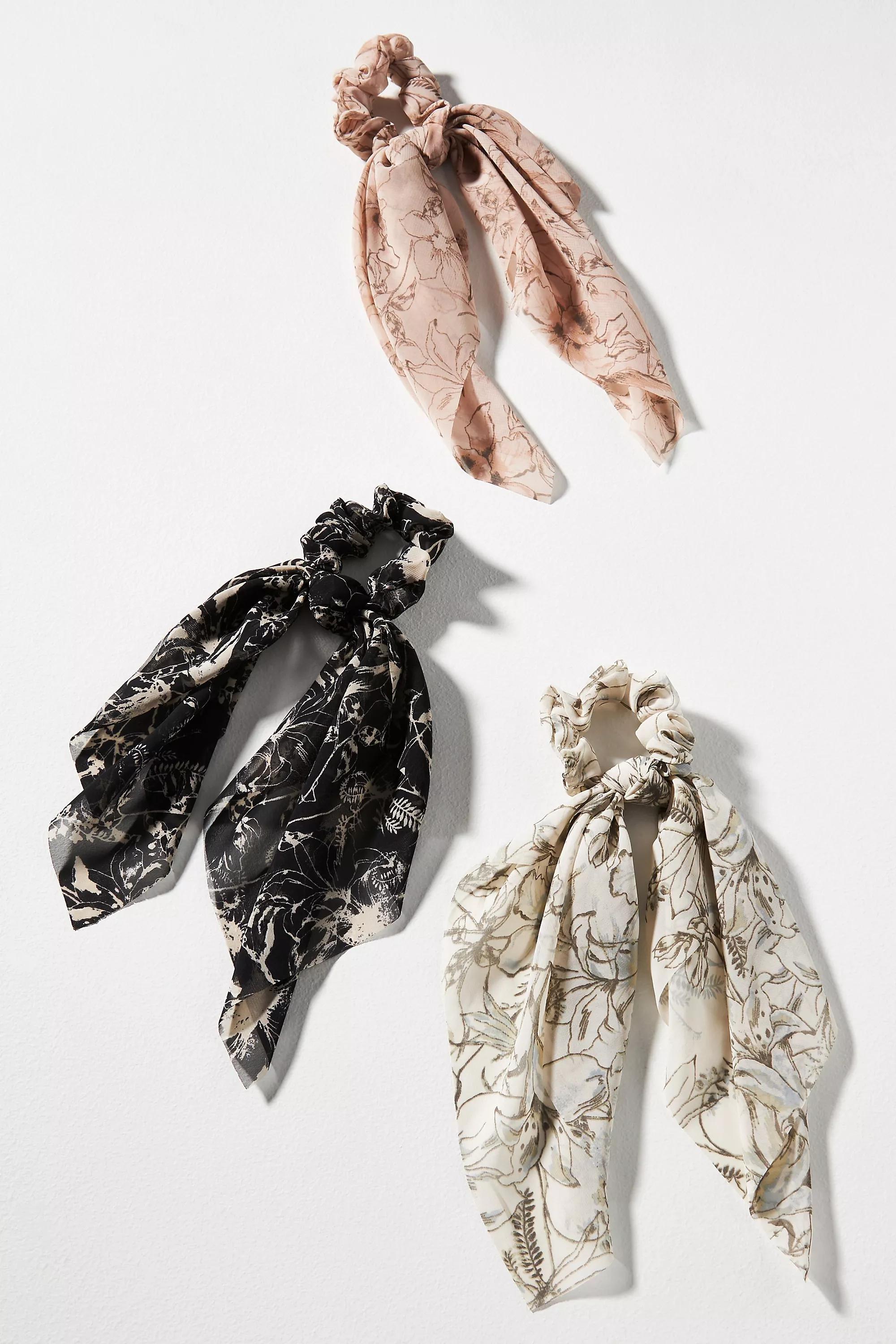 Printed Scarf Scrunchies, Set Of 3, Multicolour, A501_0000, large image number 0