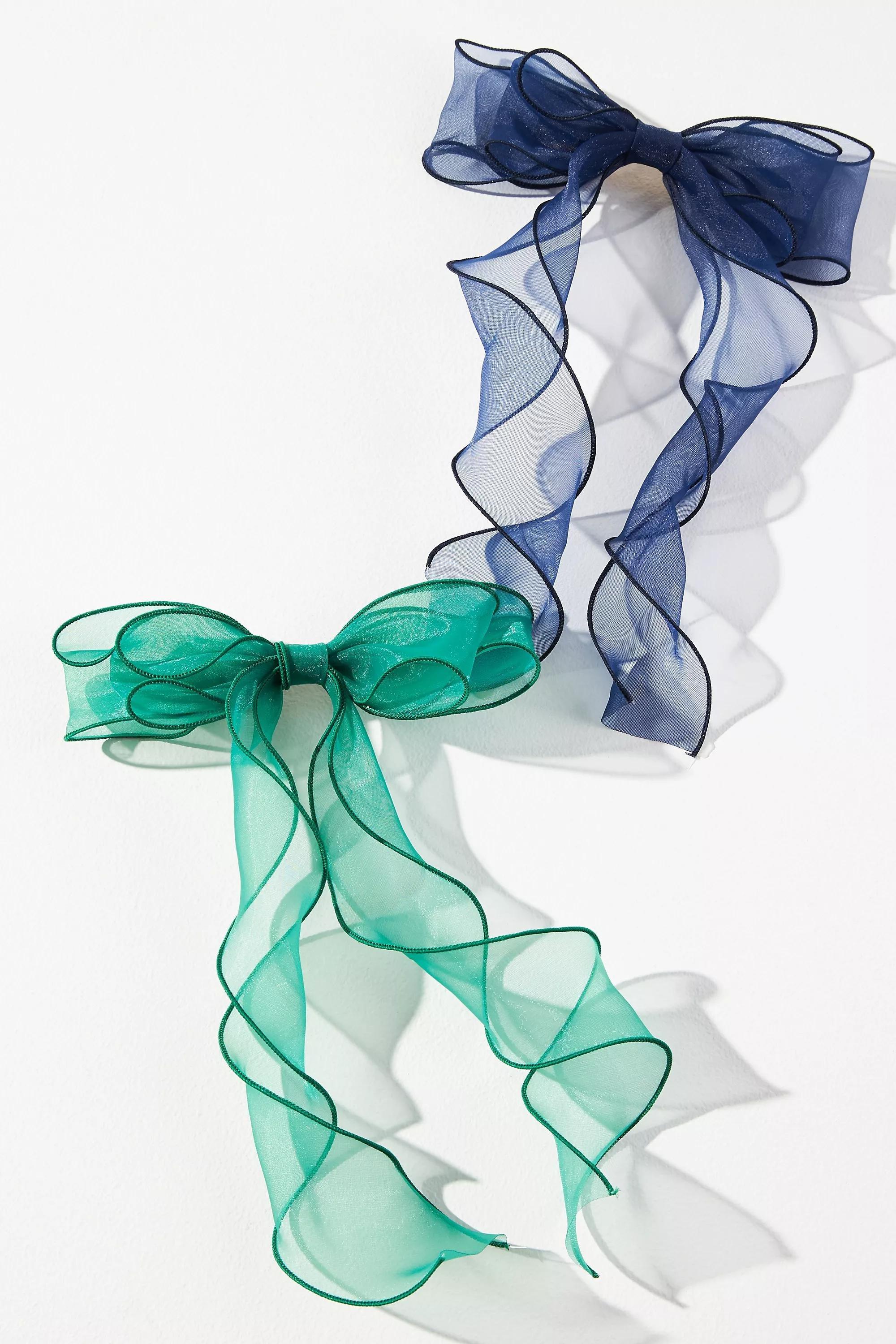 Tulle Hair Bows, Set Of 2, Green, , large image number 0