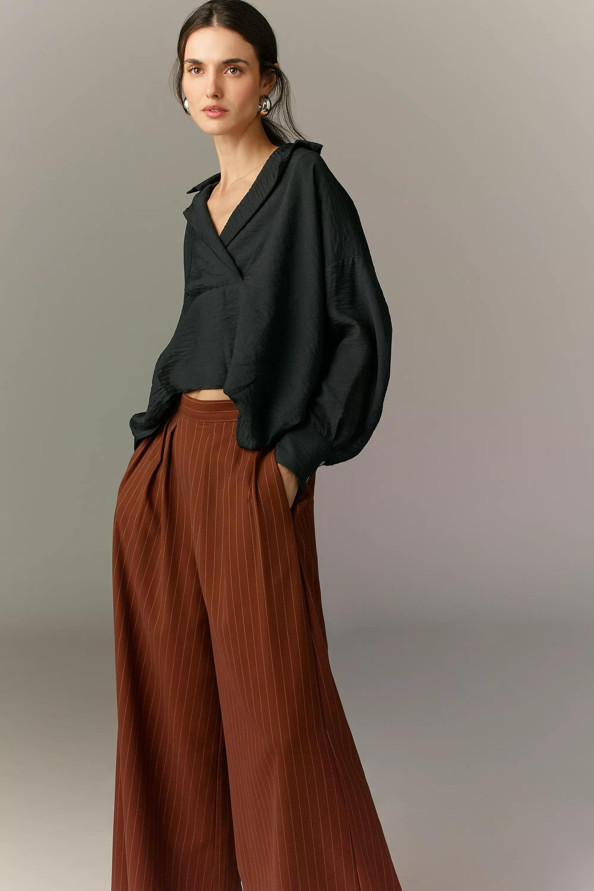 Wide-Placket Popover Top, Black, , large image number 0