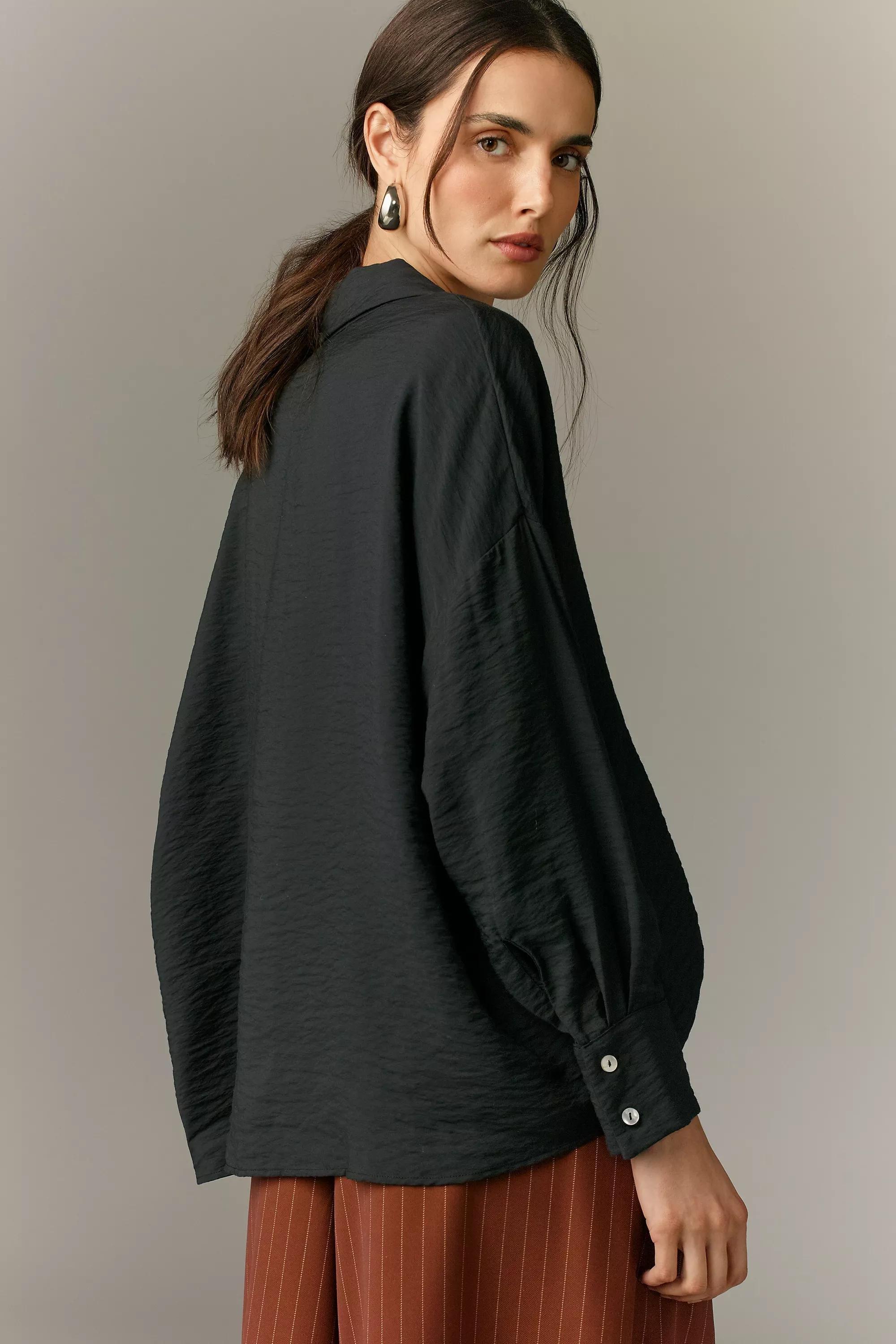 Wide-Placket Popover Top, Black, , large image number 5