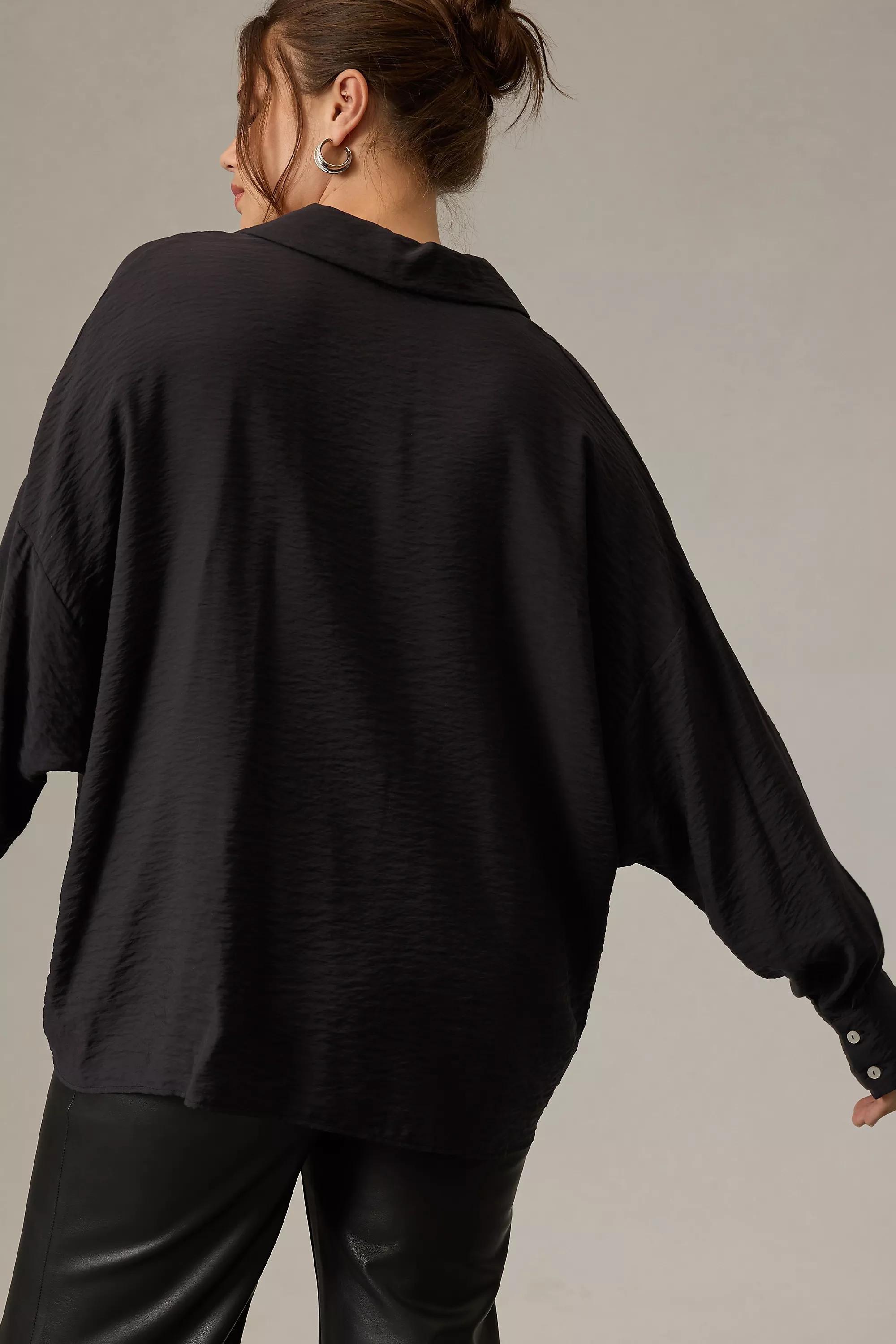 Wide-Placket Popover Top, Black, , large image number 9