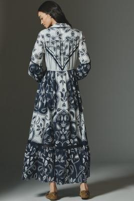 Printed Buttondown Shirt Dress, Navy, A501_0041, large image number 1