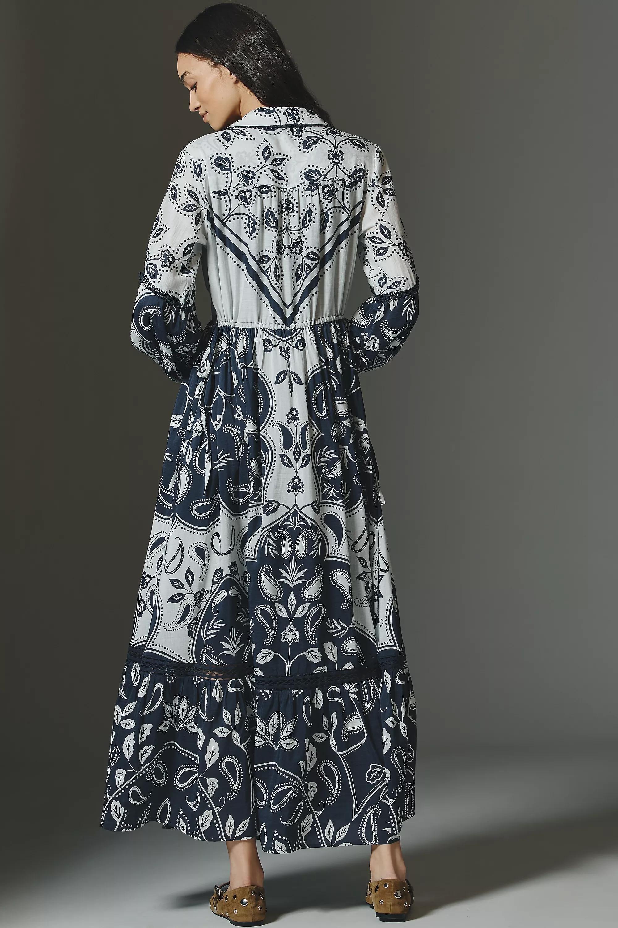 Printed Buttondown Shirt Dress, Navy, A501_0041, large image number 2