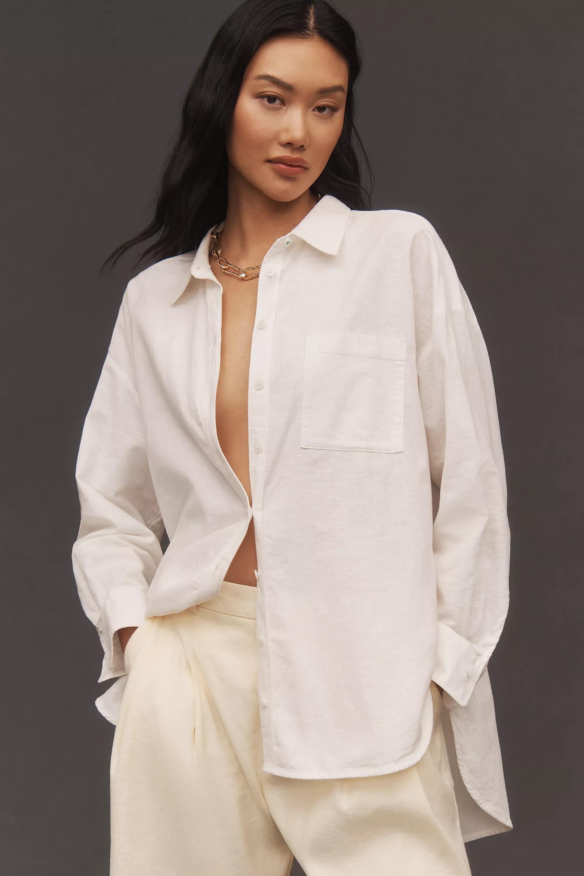 The Bennet Buttondown Shirt By Maeve: Linen Edition, Ivory, , large image number 0