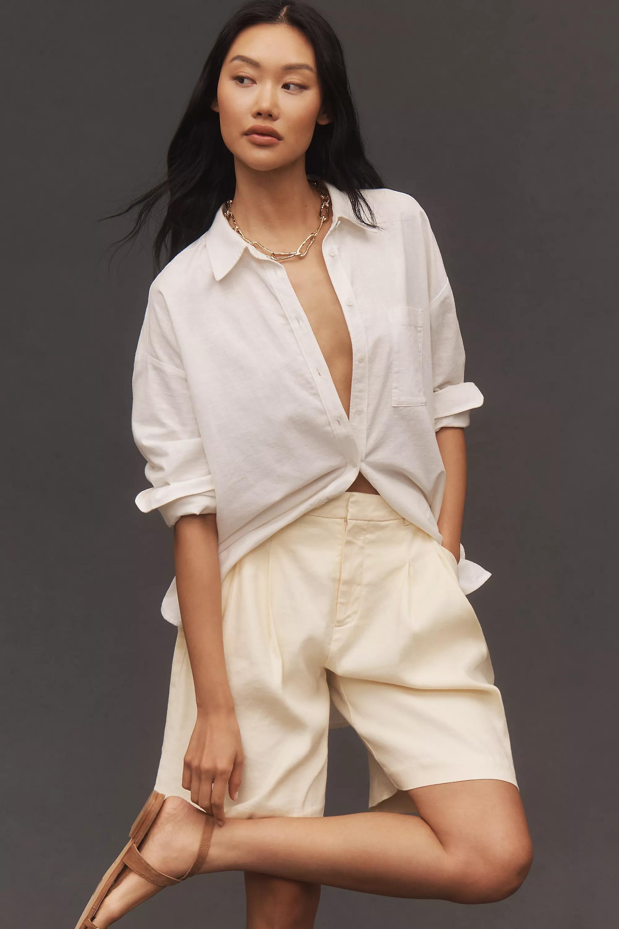 The Bennet Buttondown Shirt By Maeve: Linen Edition, Ivory, , large image number 1