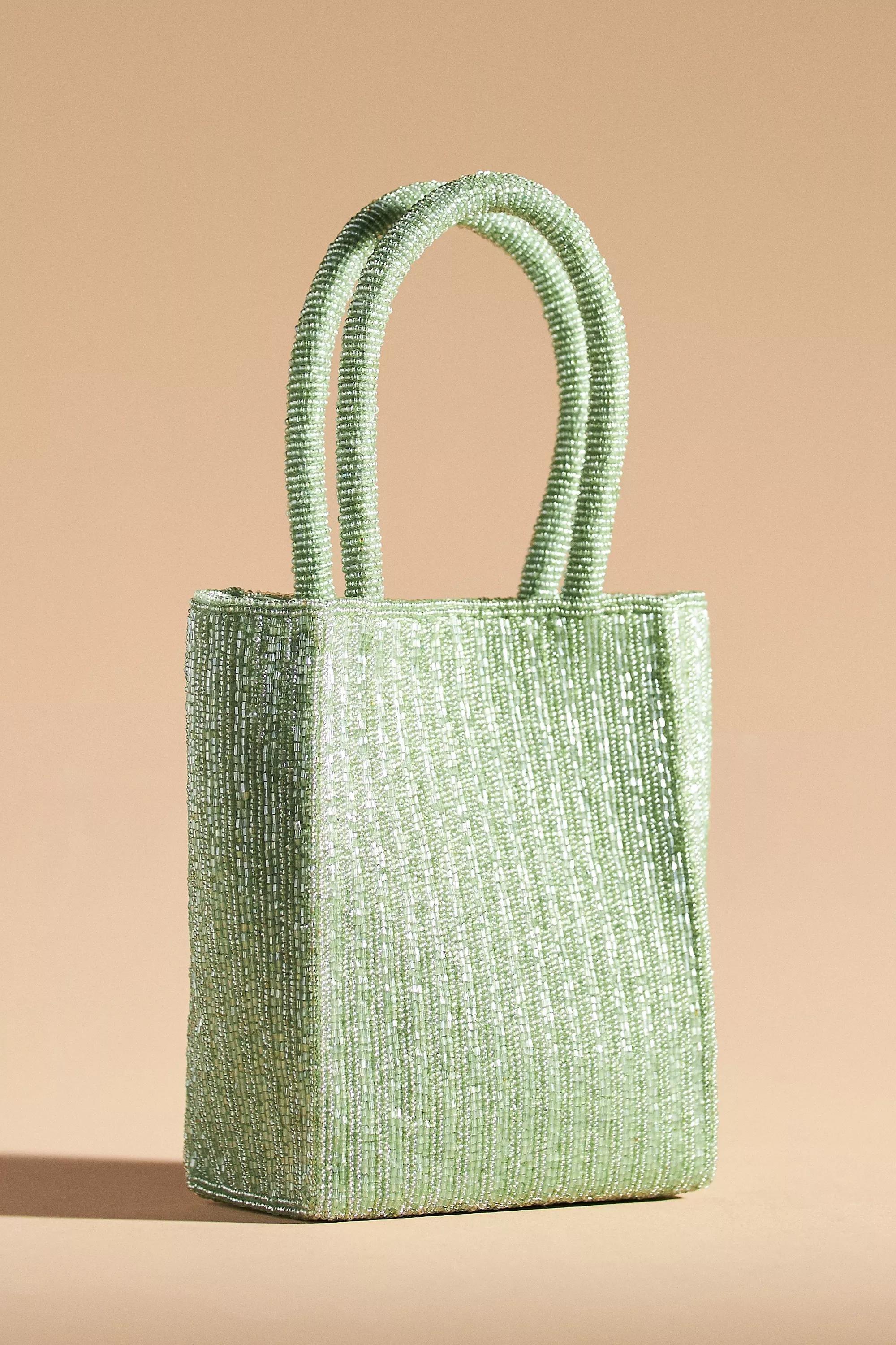 Anthropologie - Mini Beaded Tote Bag, Green