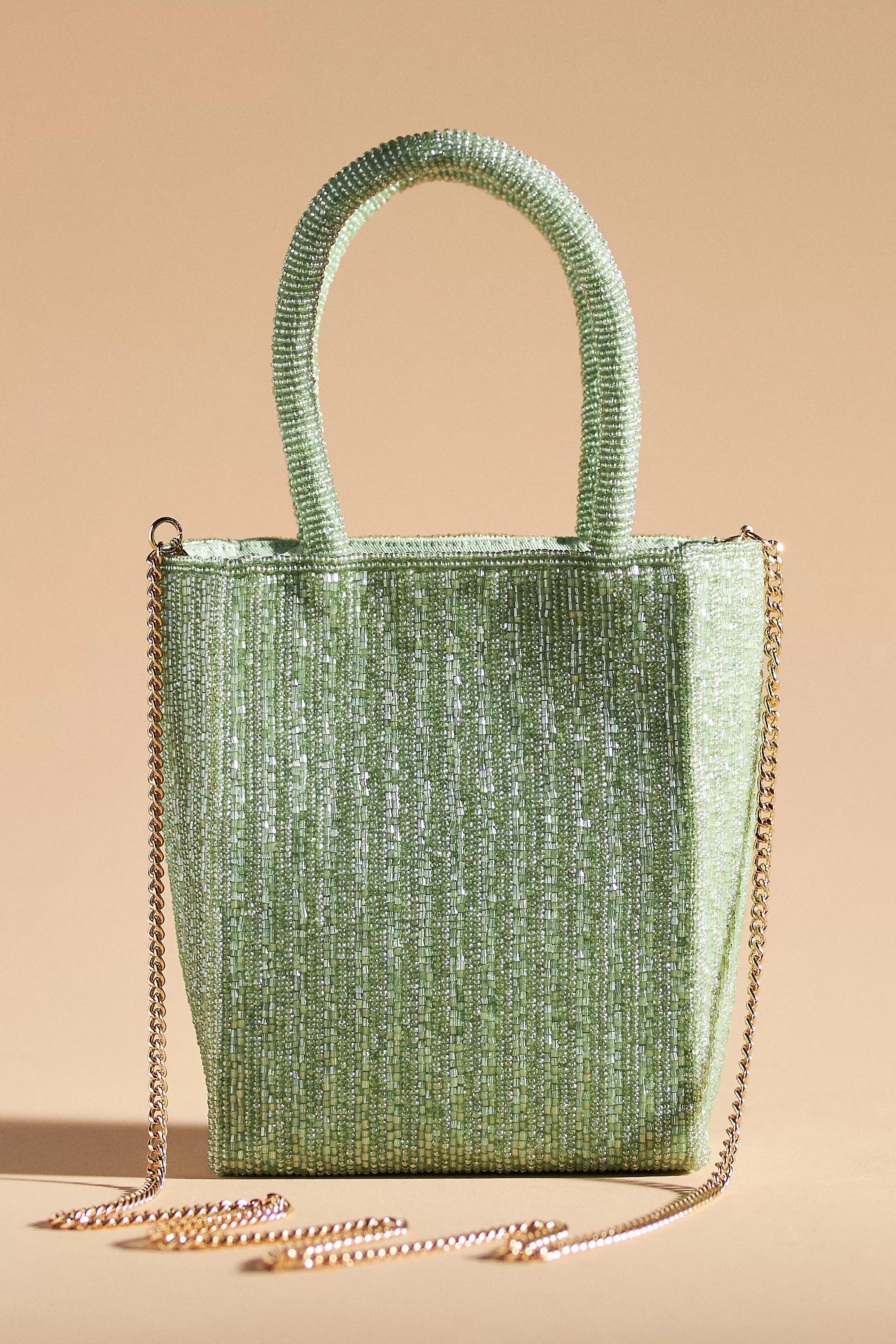 Mini Beaded Tote Bag, Green, , large image number 1