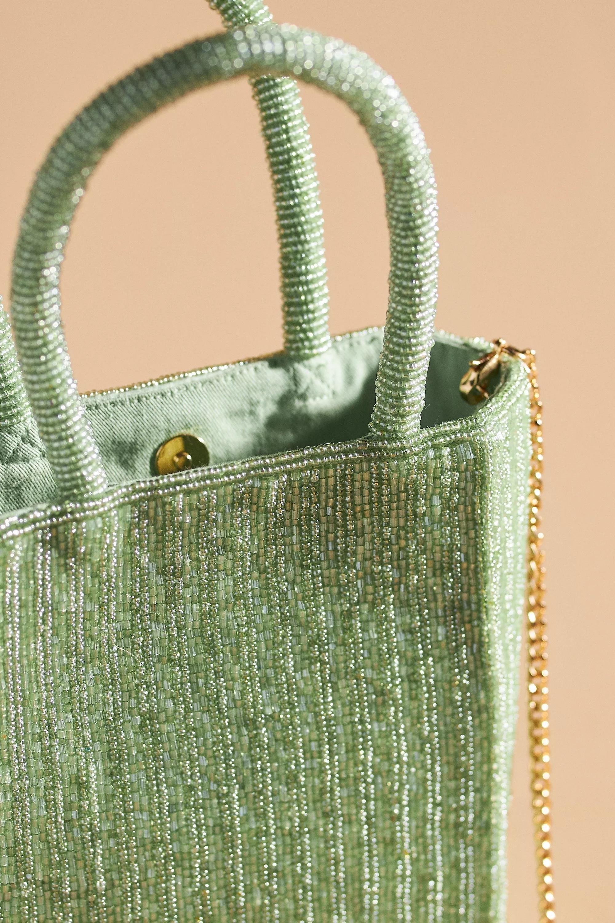 Mini Beaded Tote Bag, Green, , large image number 2