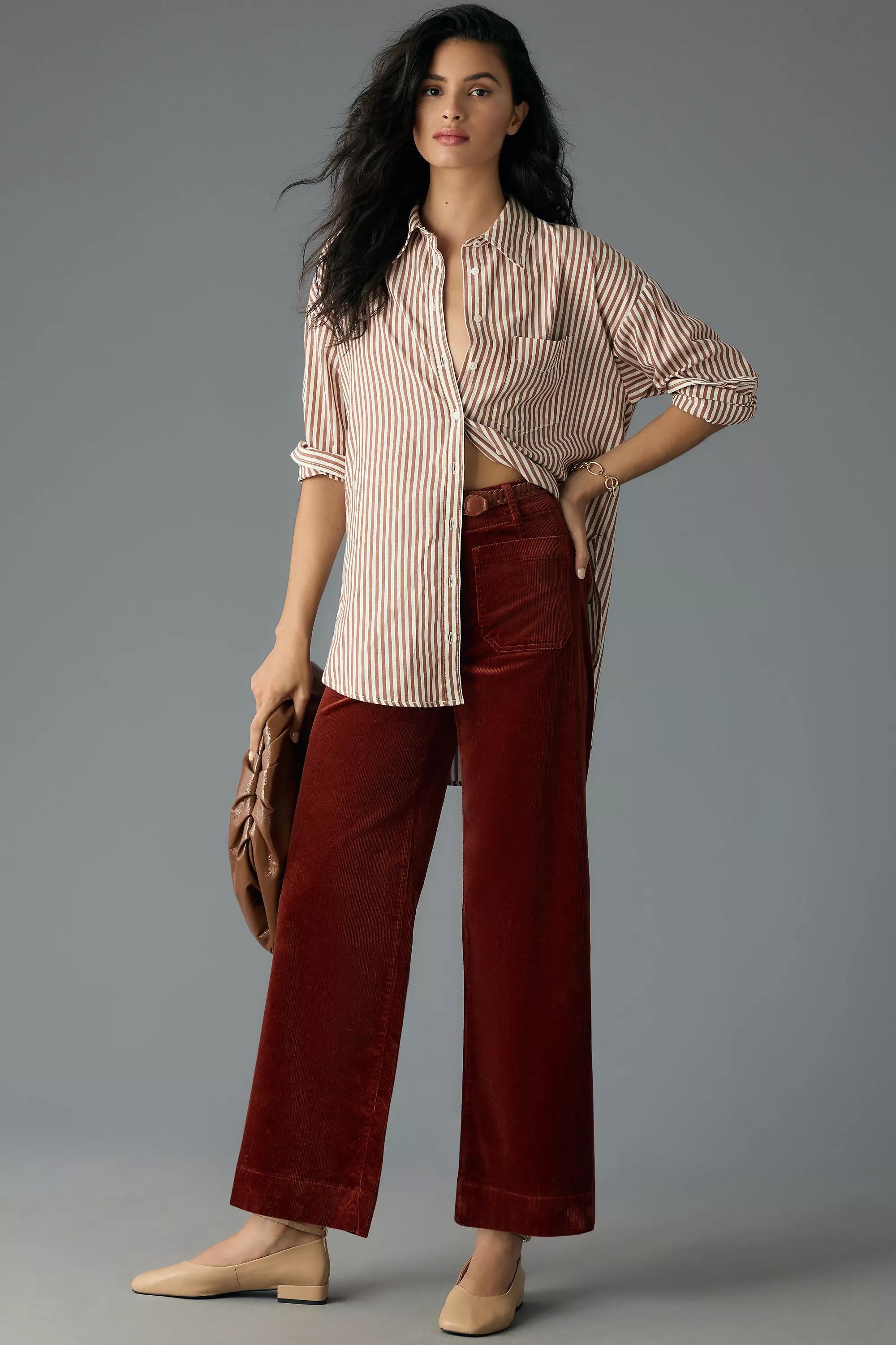 Maeve Cropped Corduroy Wide-Leg Trousers, Brown, , large image number 0