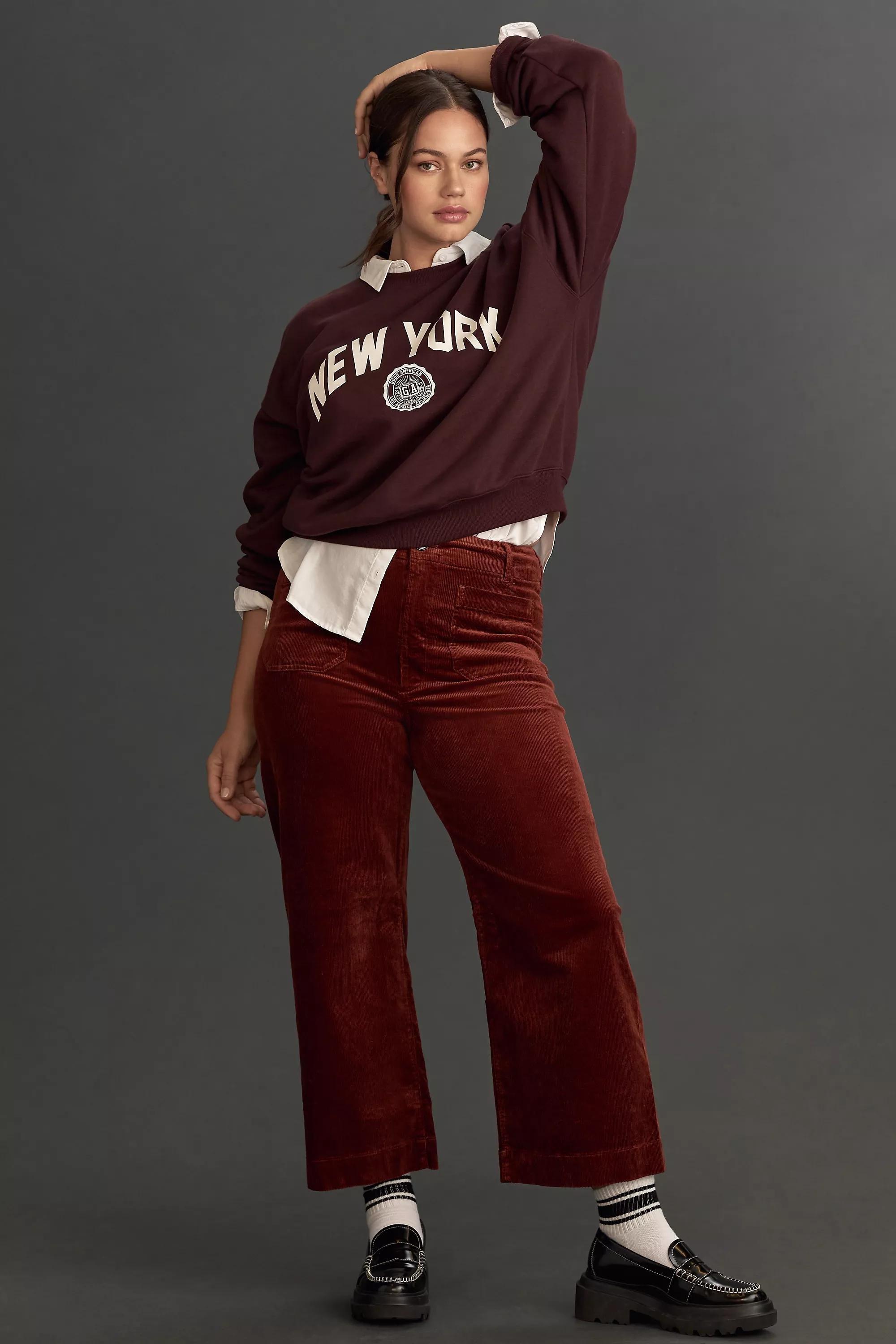 Maeve Cropped Corduroy Wide-Leg Trousers, Brown, , large image number 5